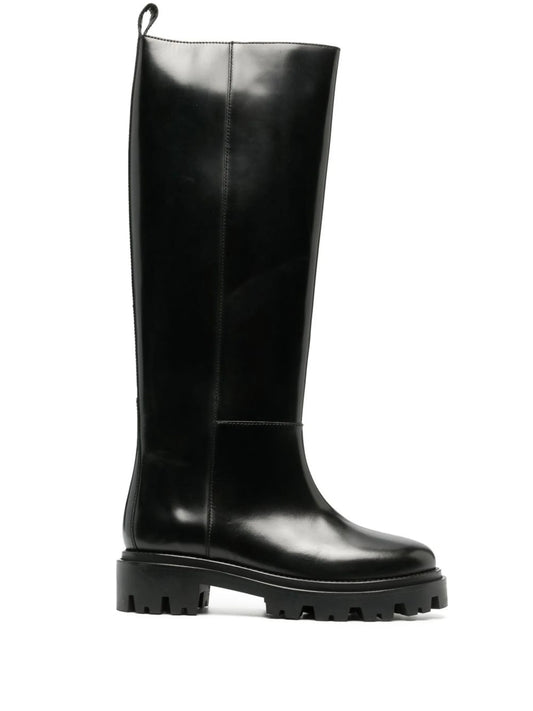 calf-length leather boots