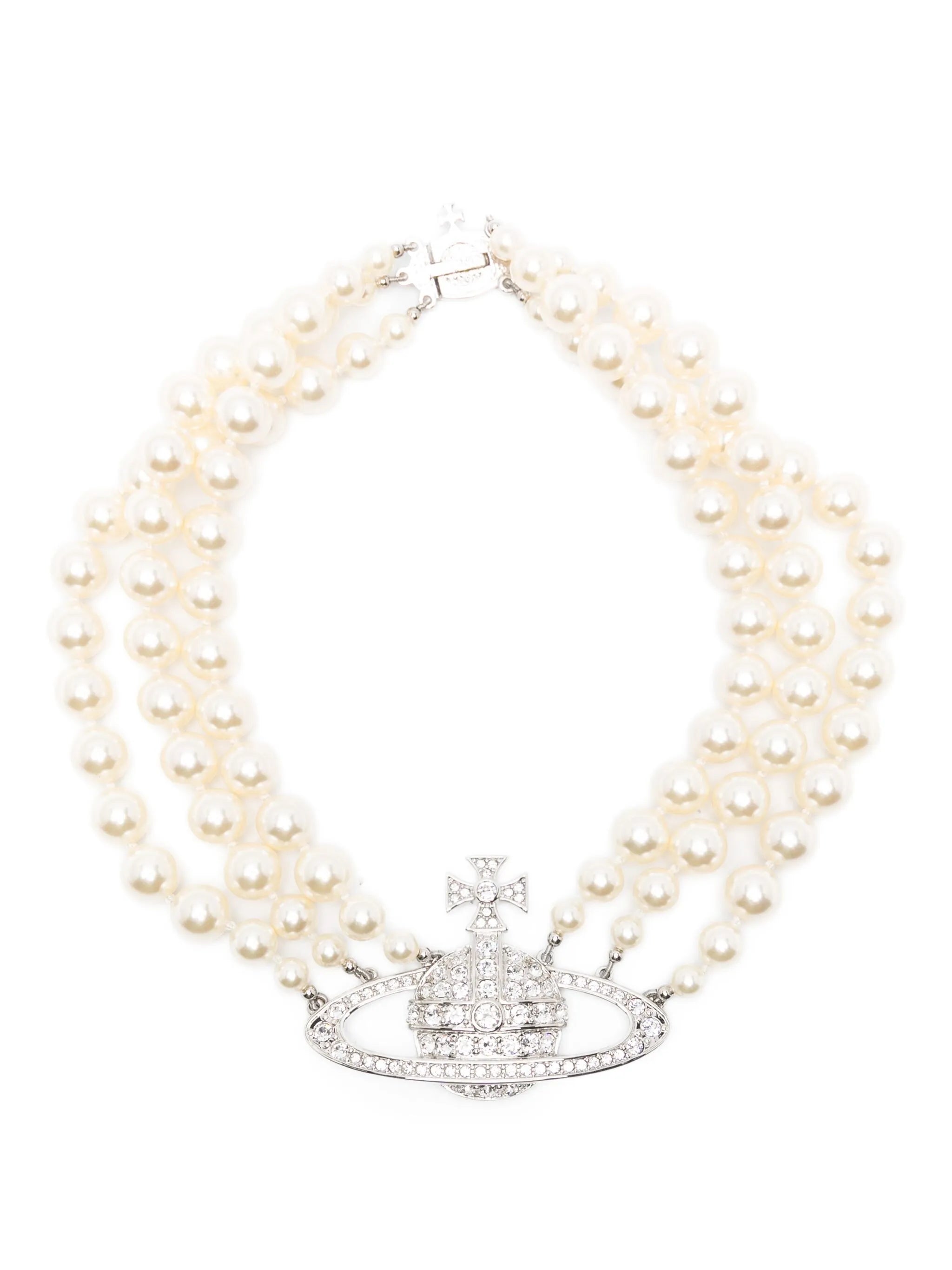 three row pearl bas relief necklace