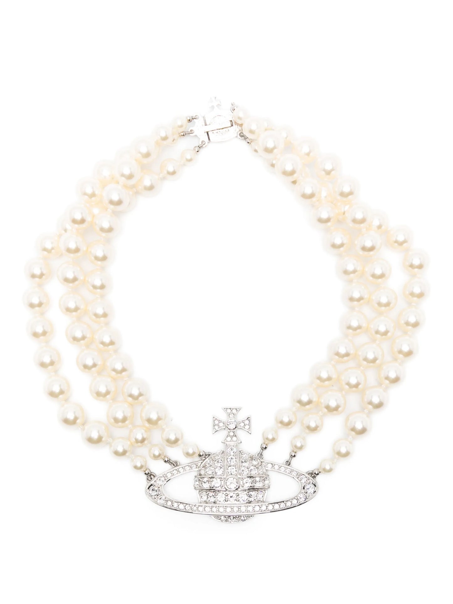 three row pearl bas relief necklace