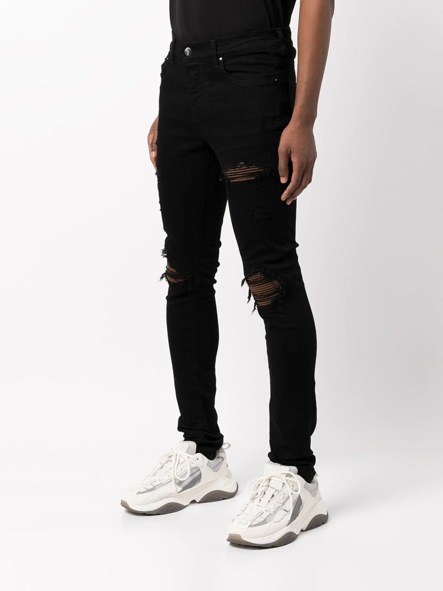 distressed ultra suede jeans