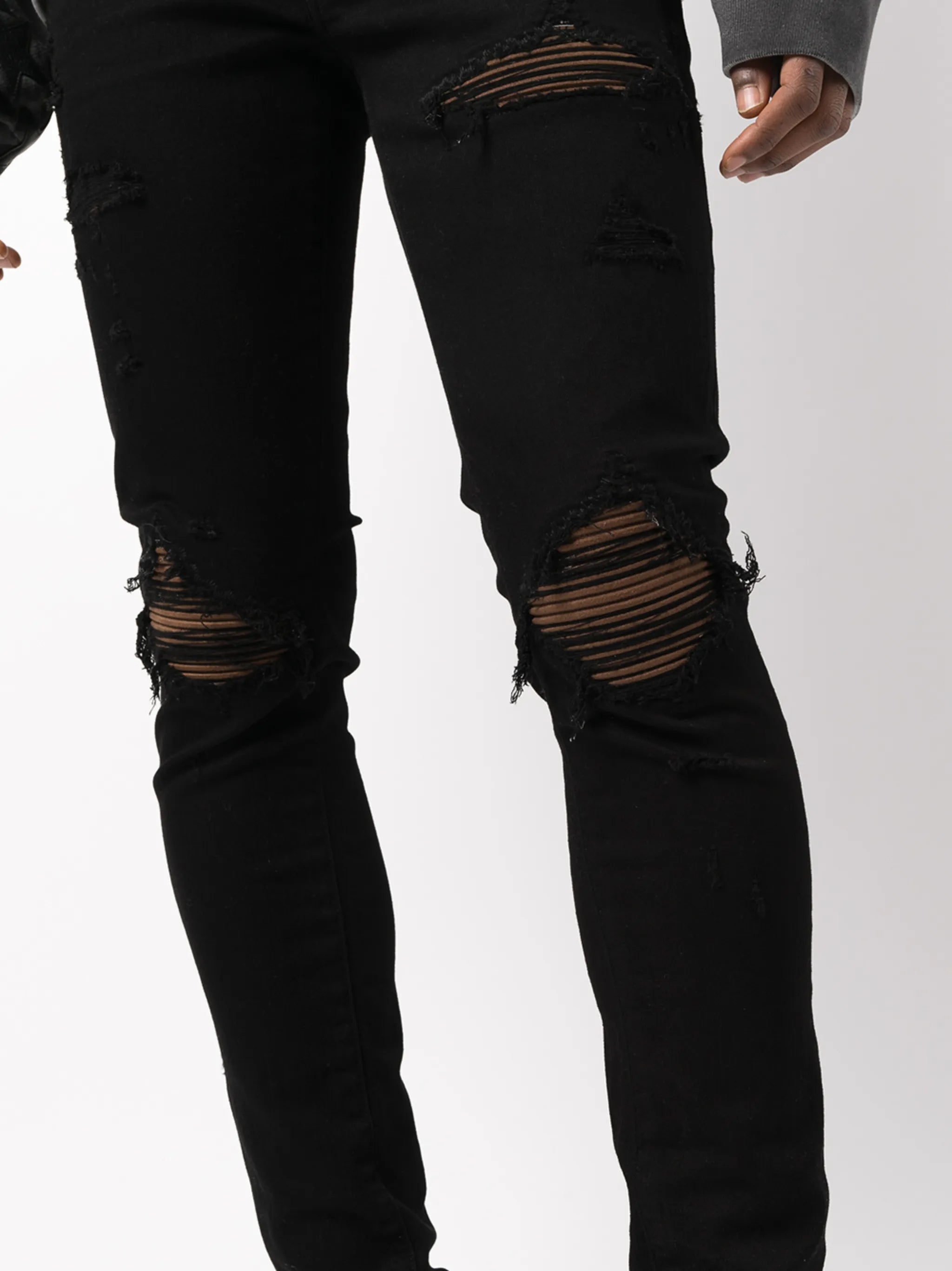 distressed ultra suede jeans