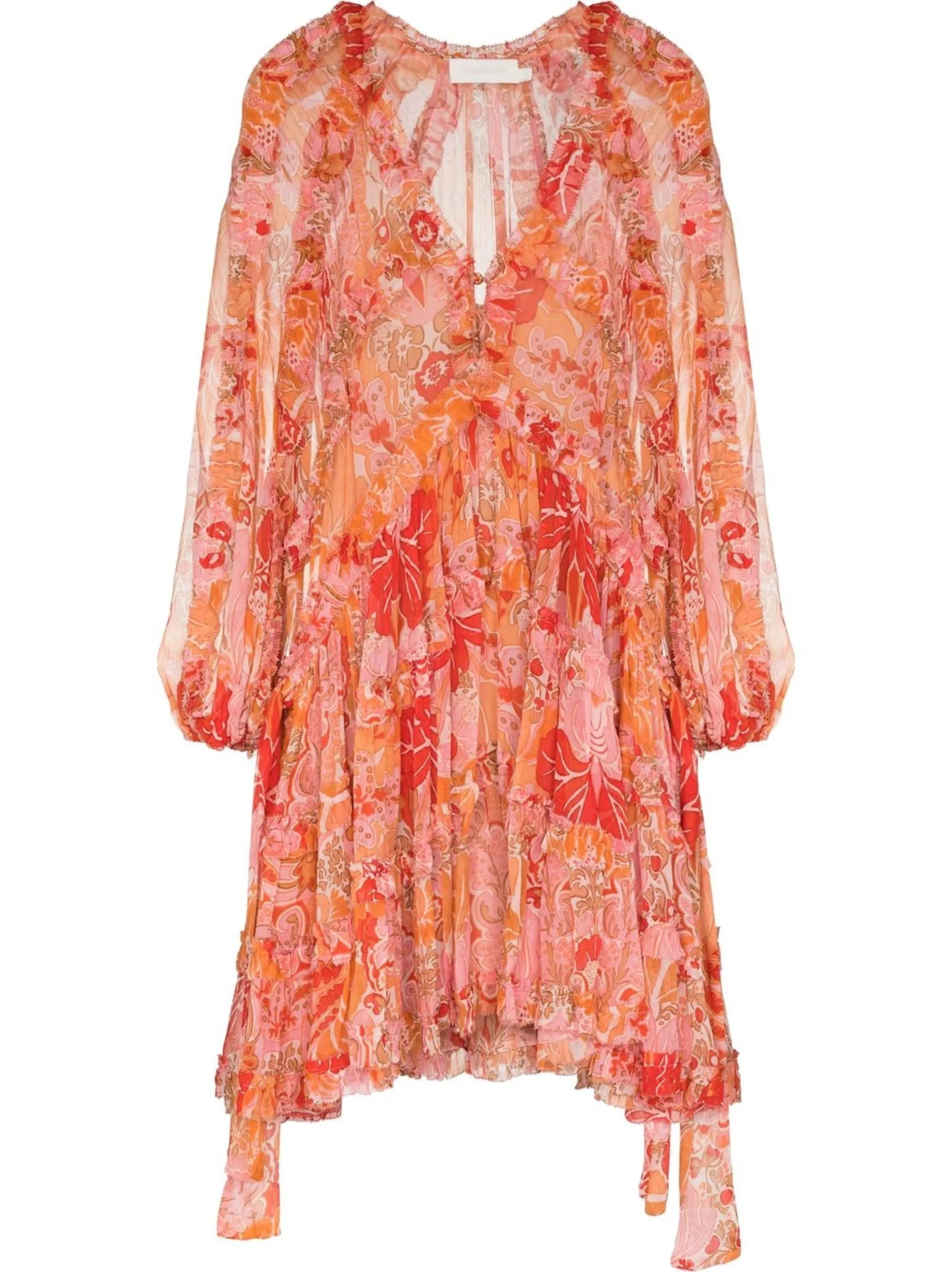 Violet tiered paisley-print minidress