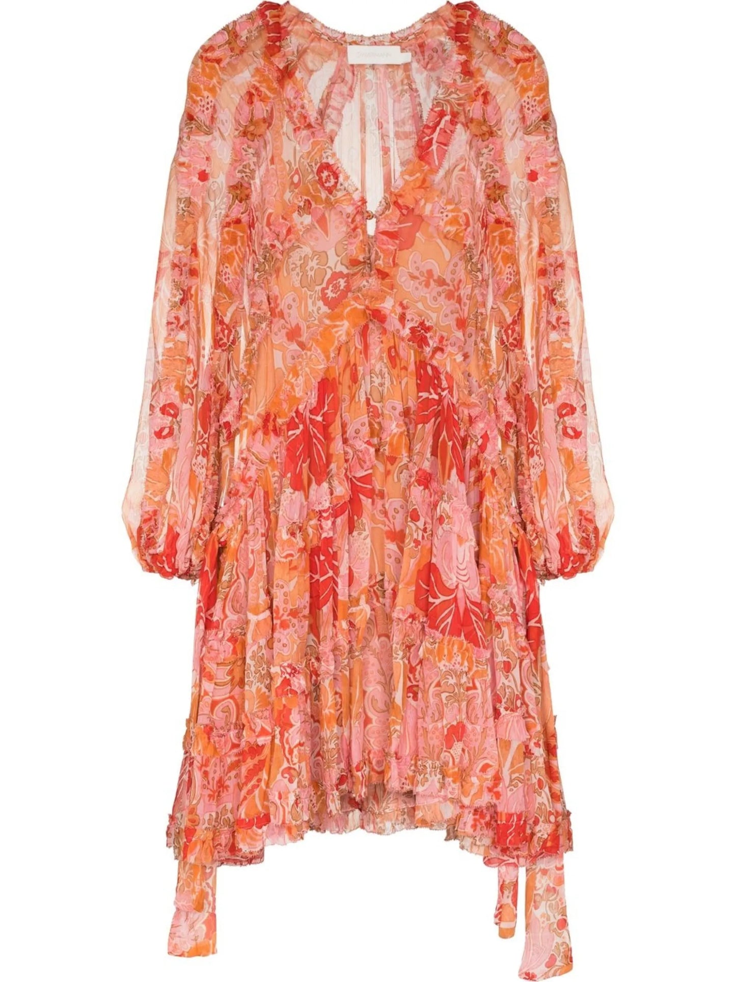 Violet tiered paisley-print minidress