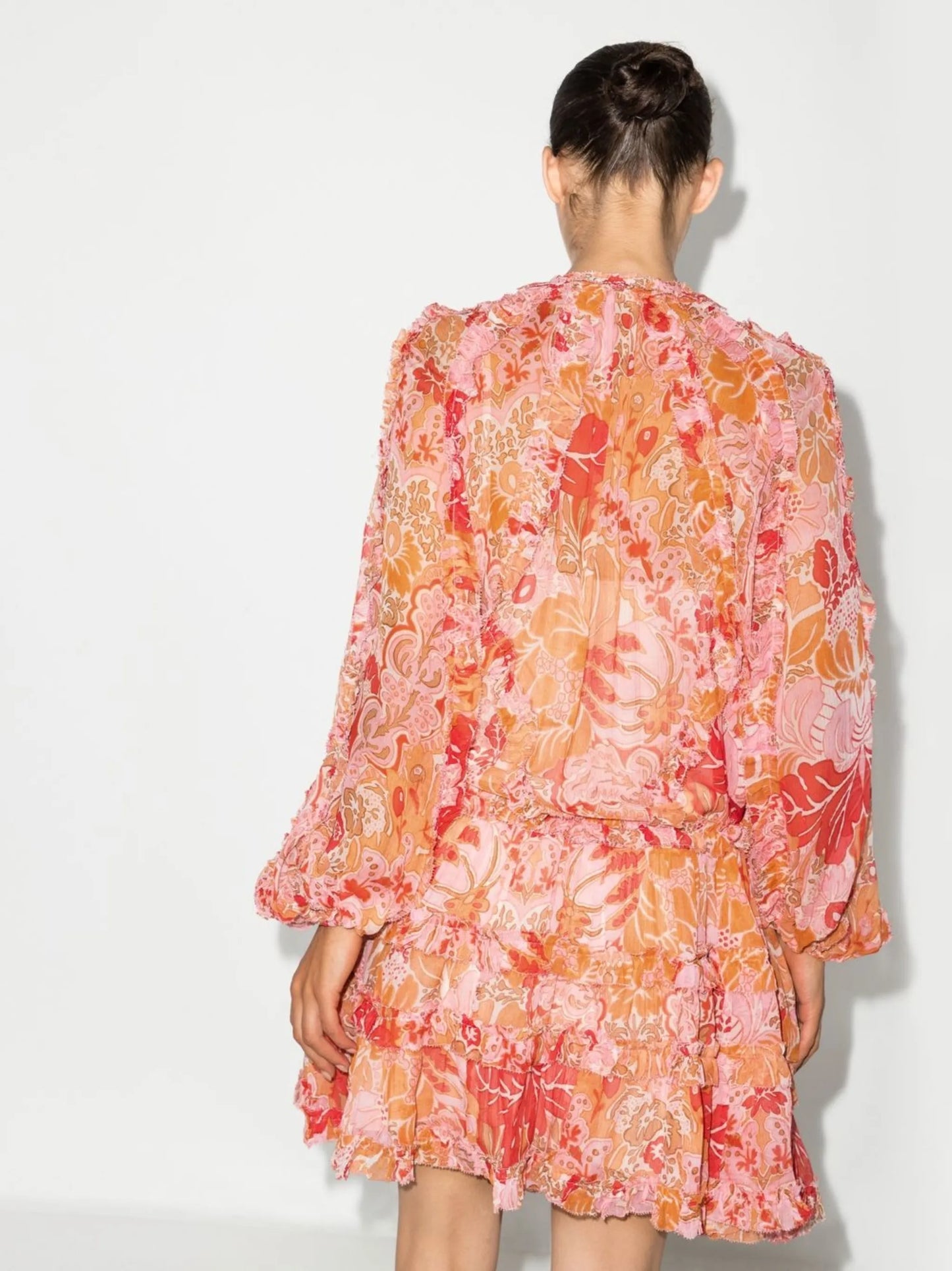 Violet tiered paisley-print minidress