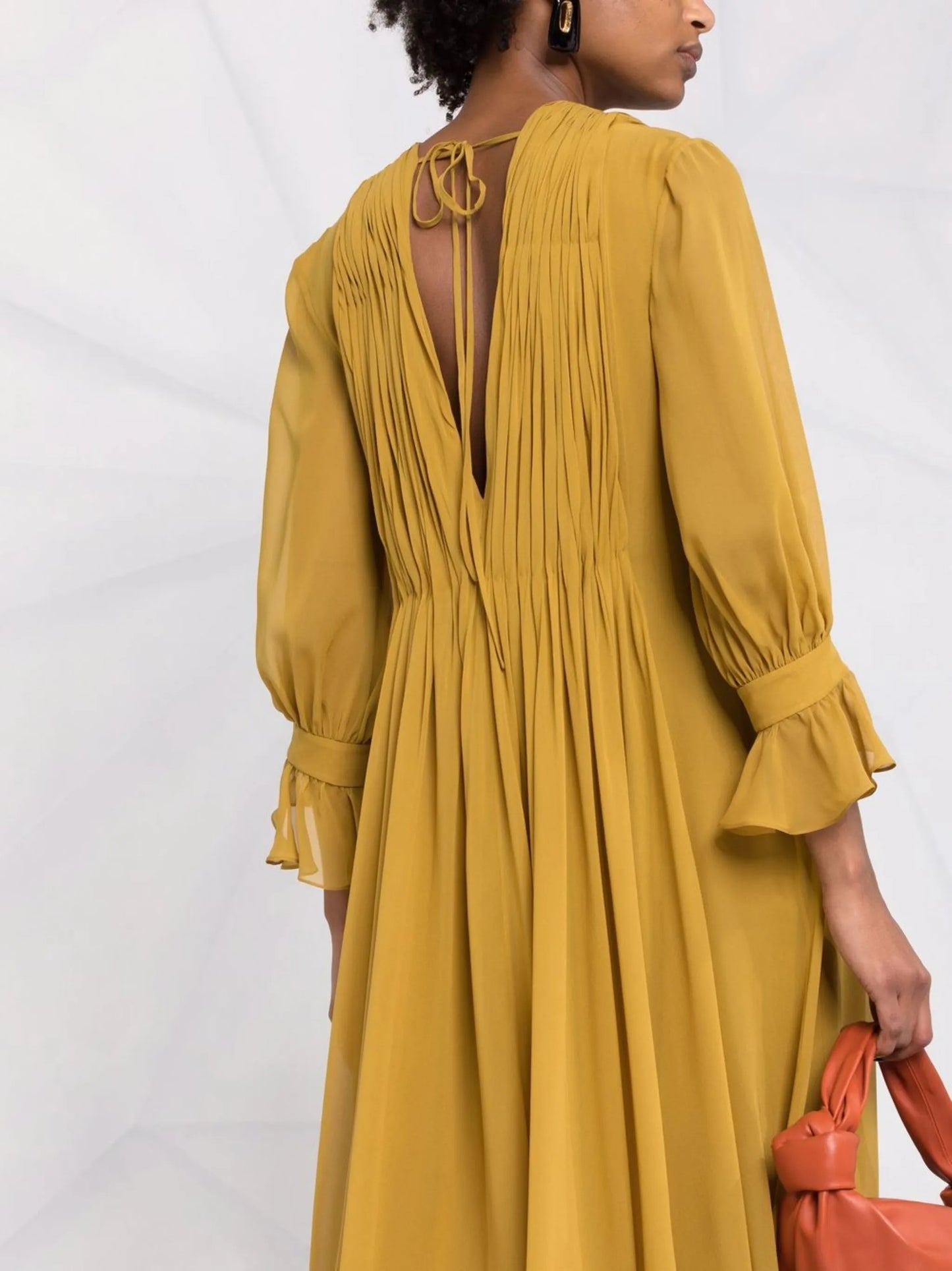 V-neck gathered-detail dress