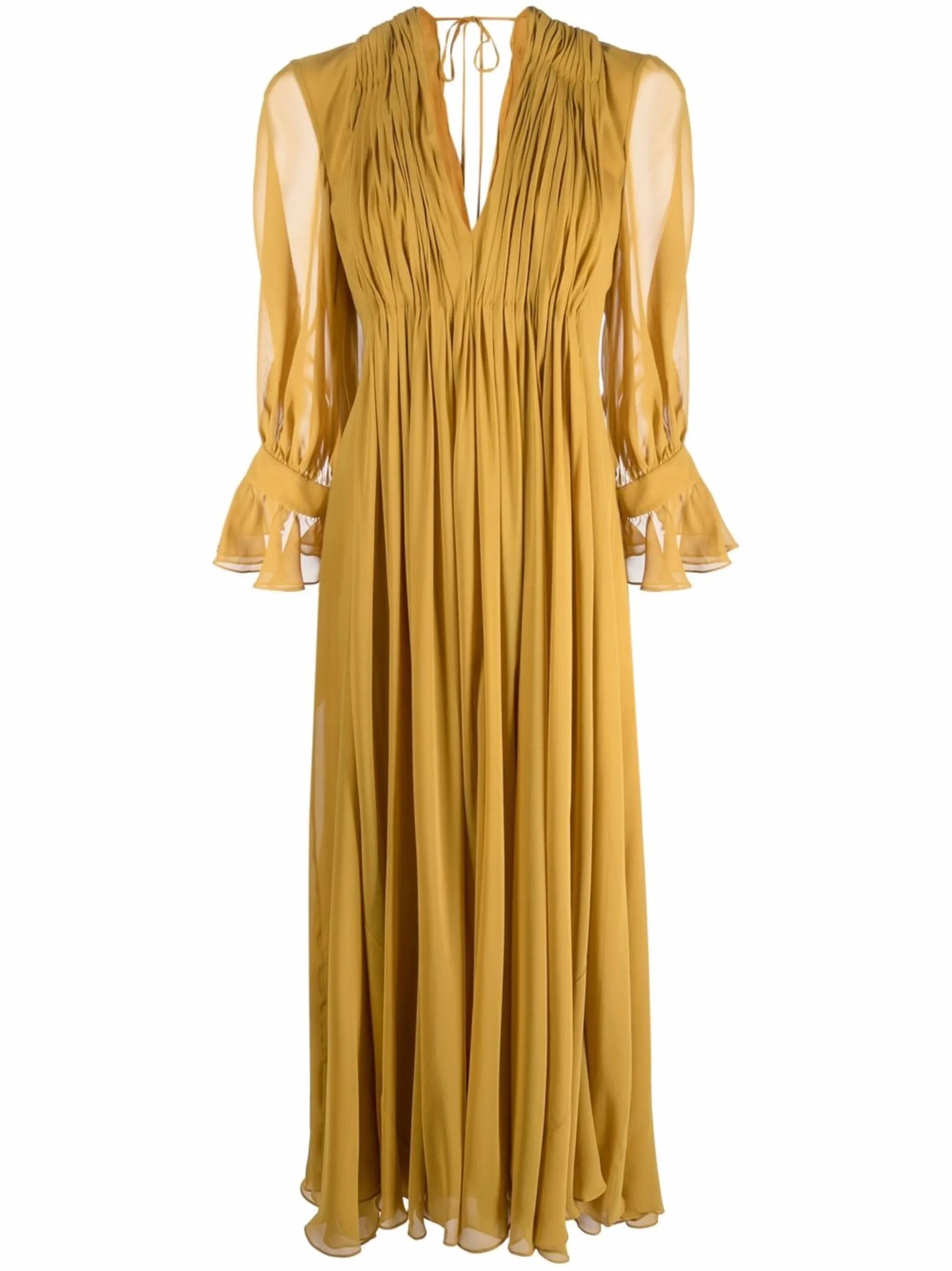 V-neck gathered-detail dress