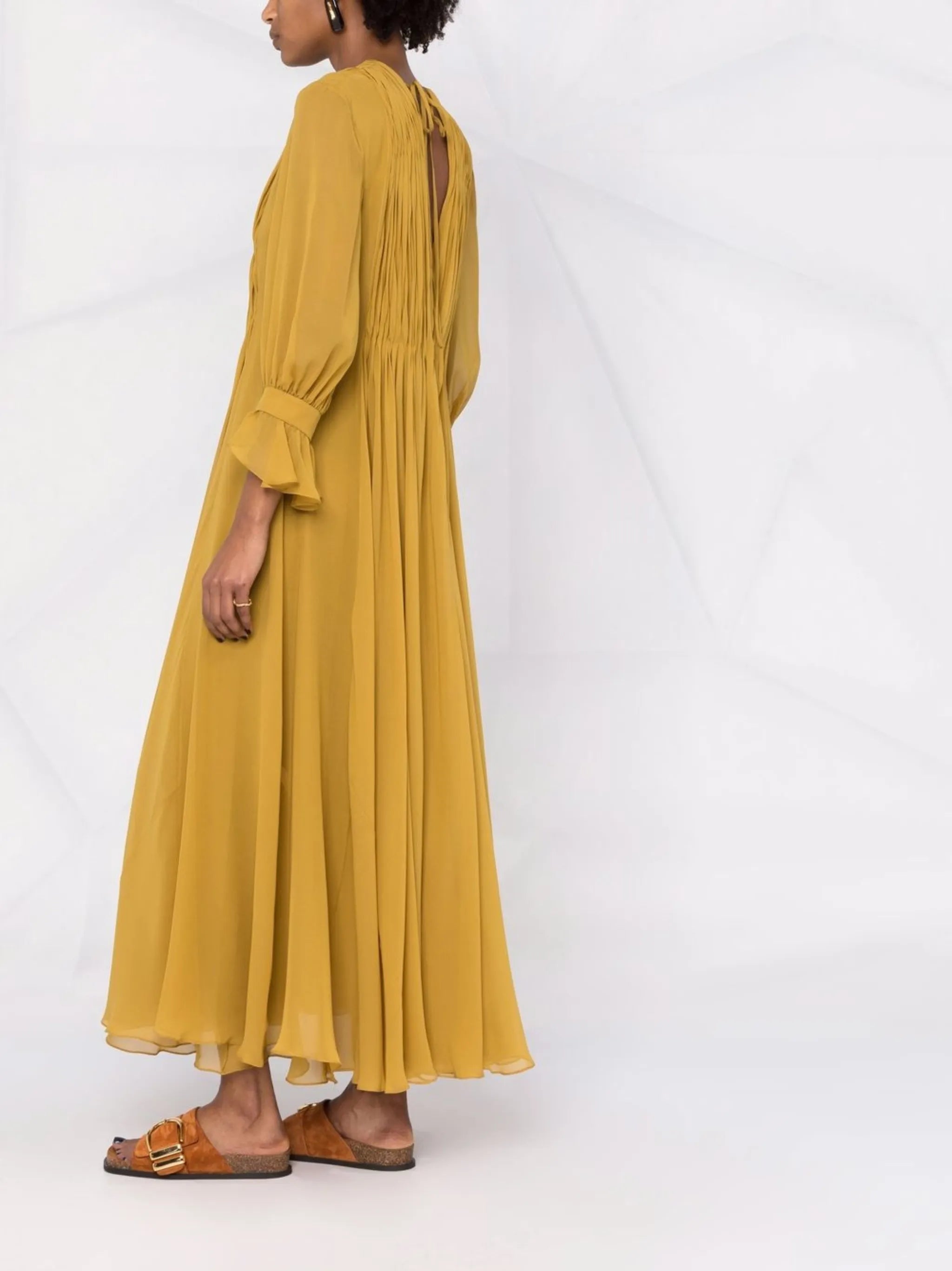 V-neck gathered-detail dress