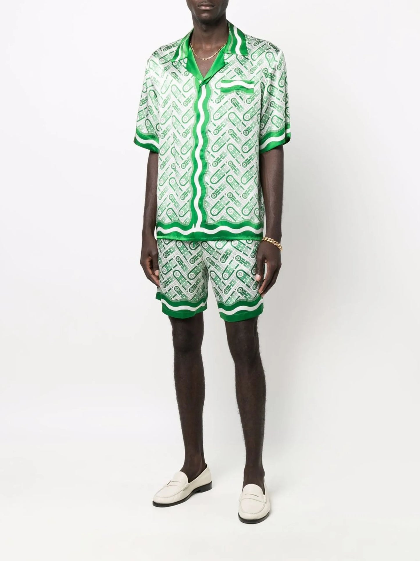 monogram silk track shorts