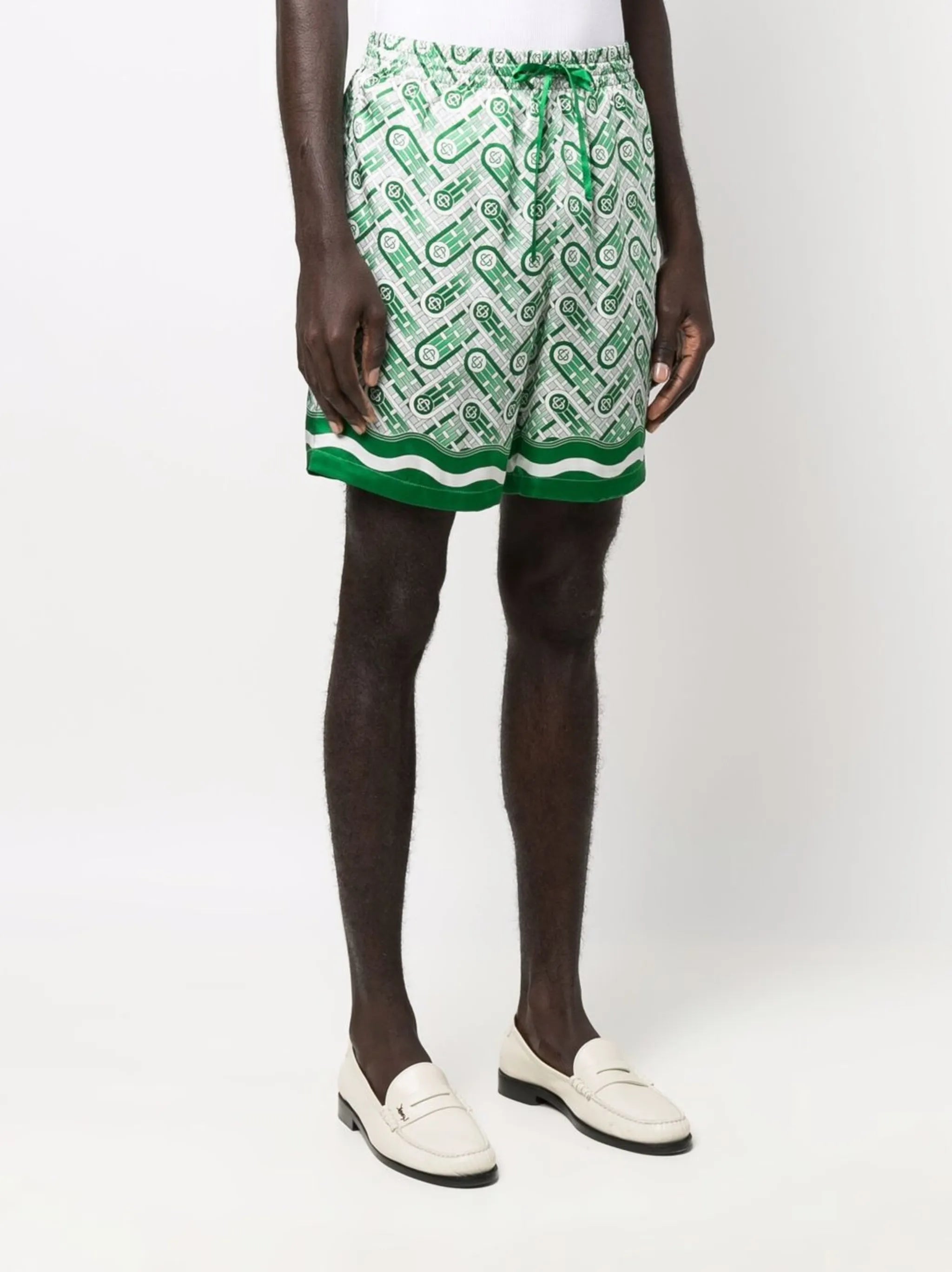 monogram silk track shorts