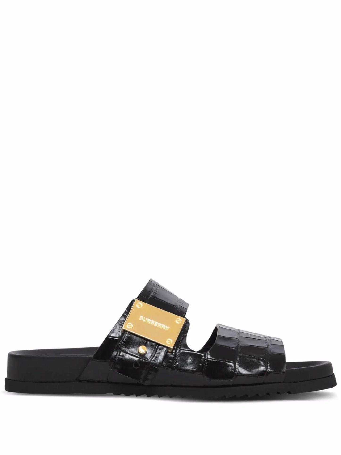 logo-plaque crocodile-embossed leather sandals
