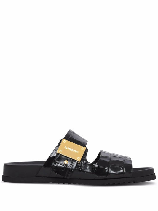 logo-plaque crocodile-embossed leather sandals