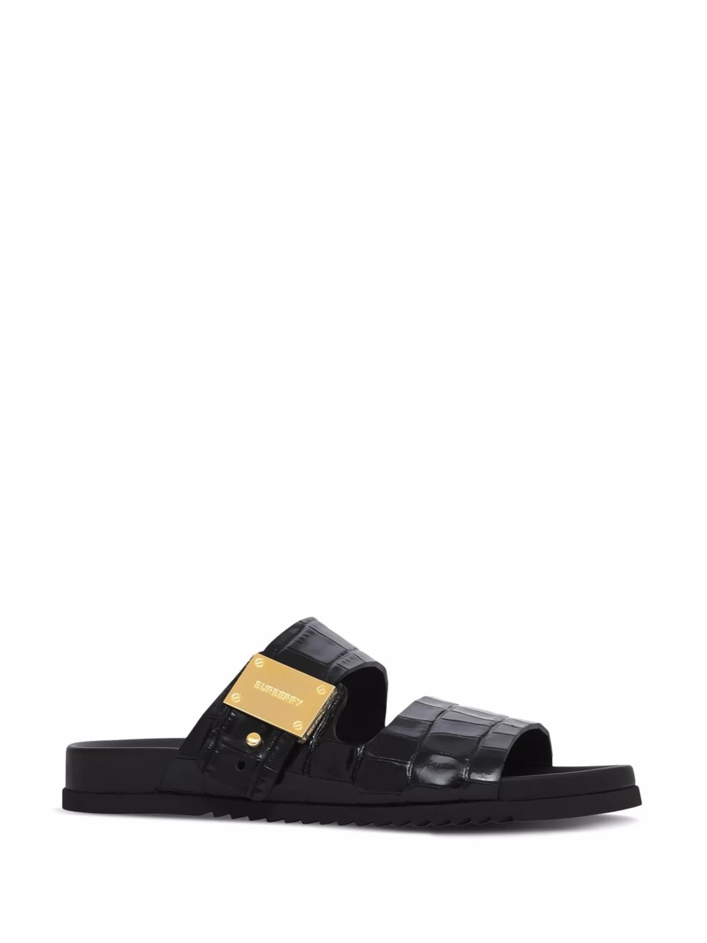 logo-plaque crocodile-embossed leather sandals