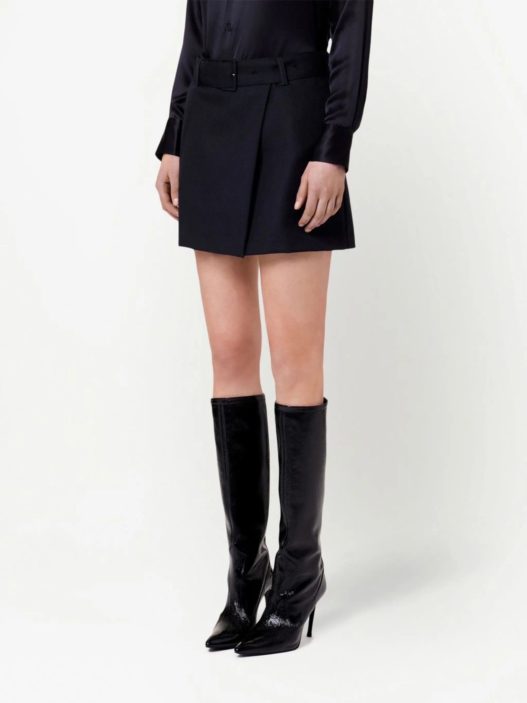 high-waisted belted miniskirt