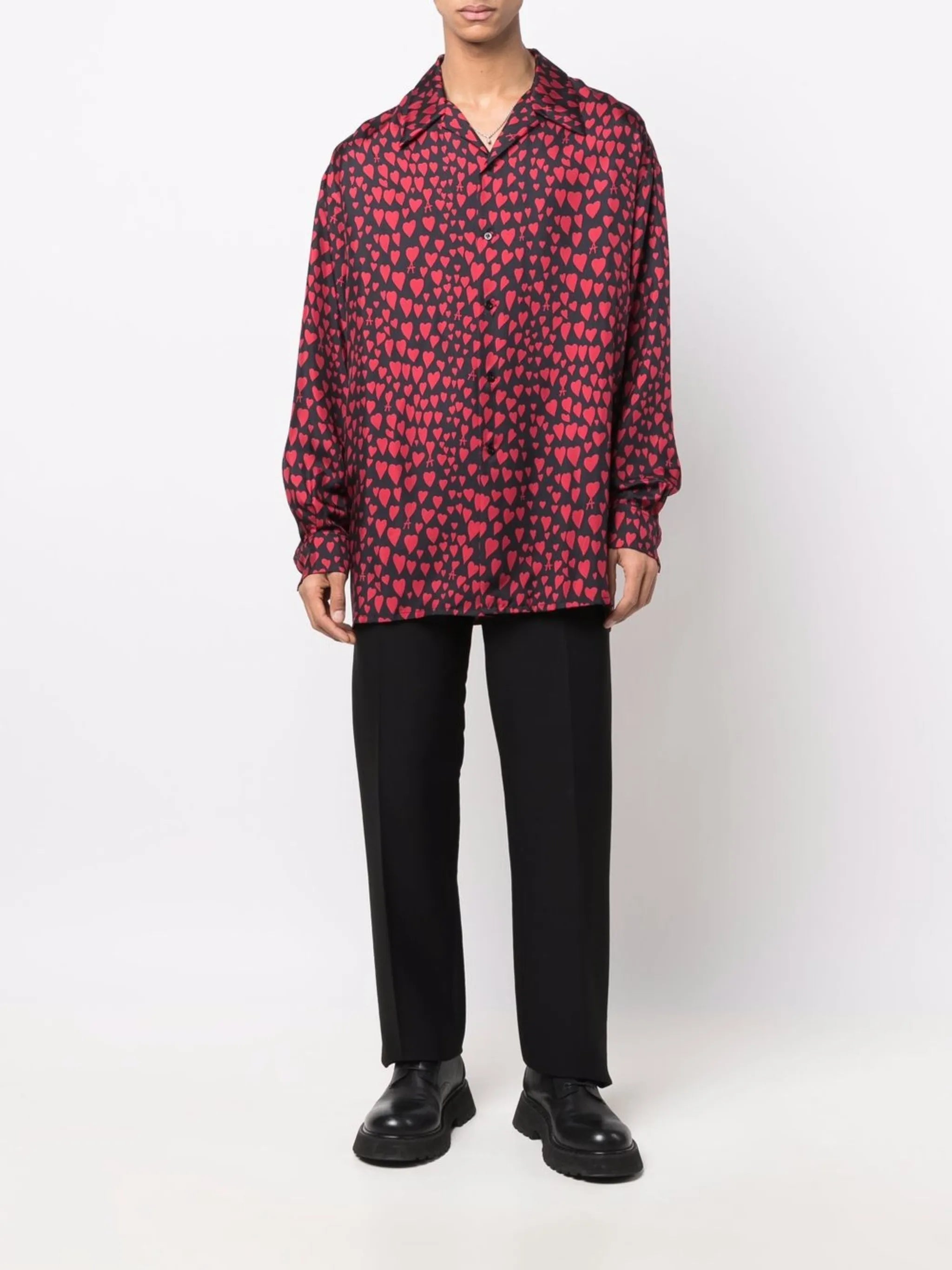 heart pattern button-up shirt