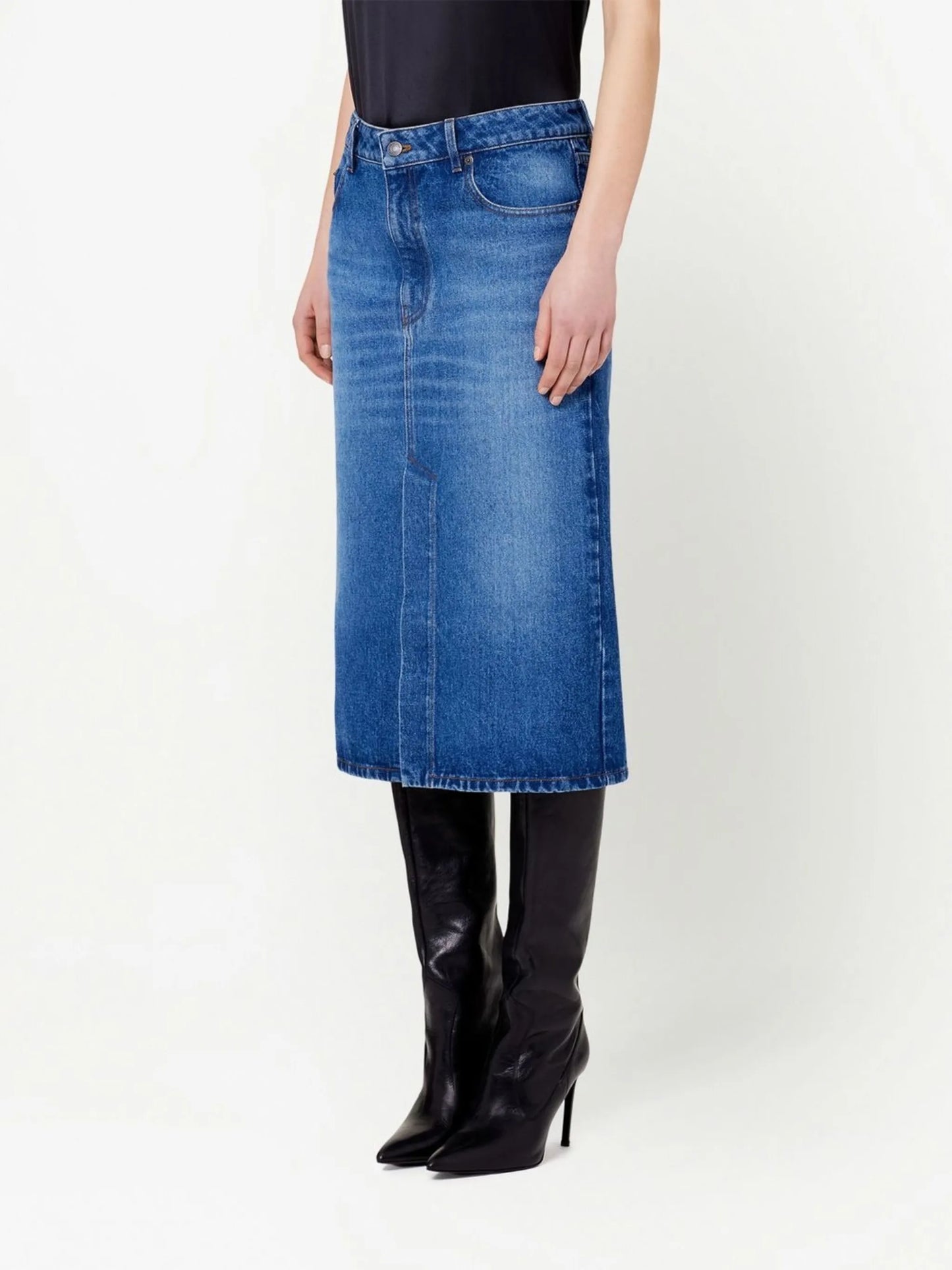 mid-length denim skirt