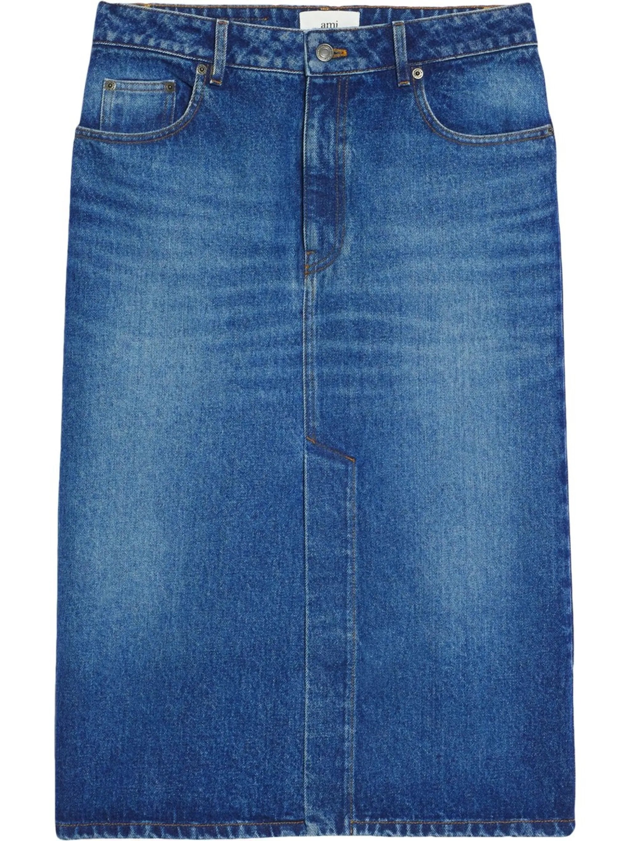 mid-length denim skirt
