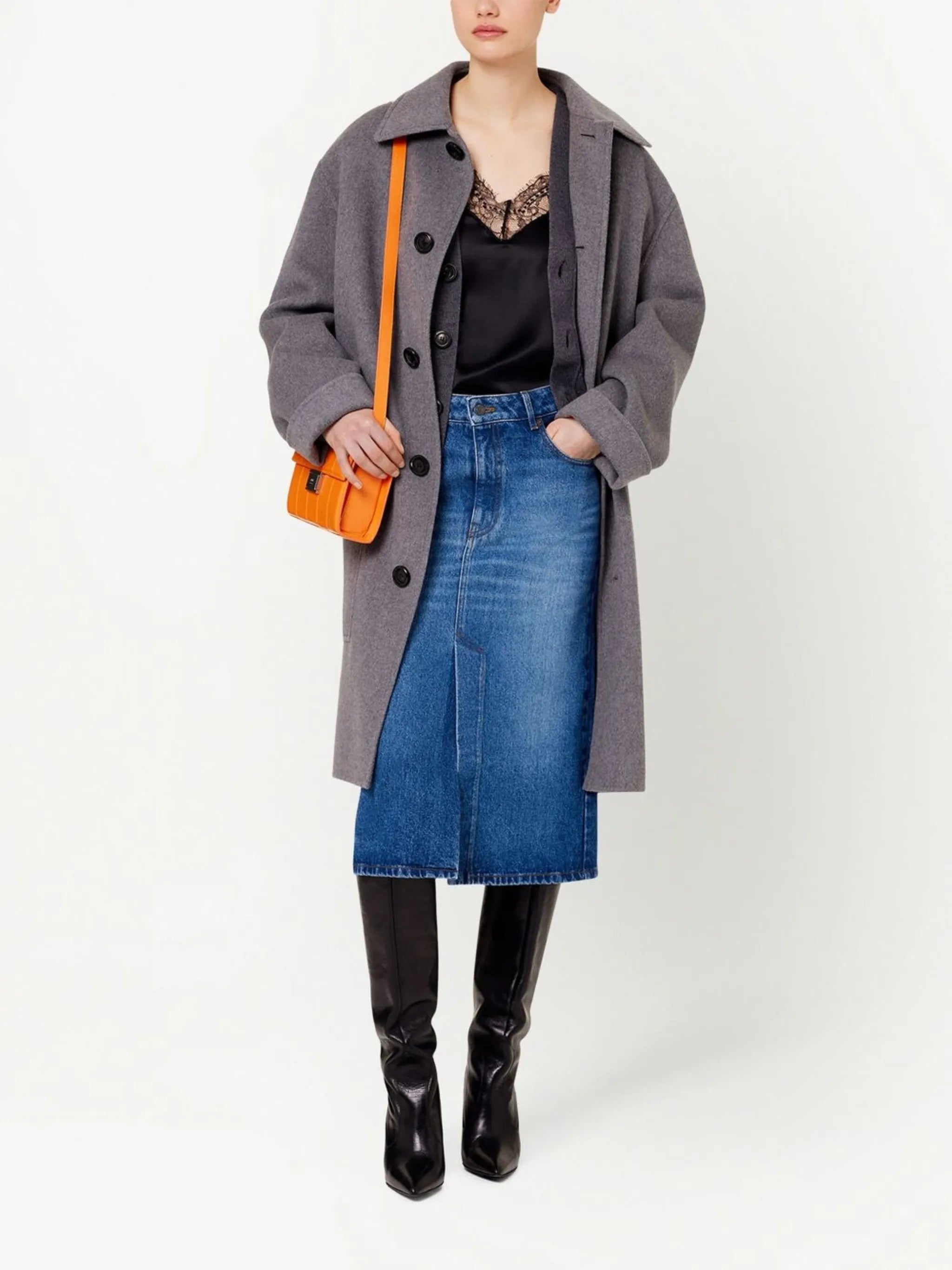 mid-length denim skirt