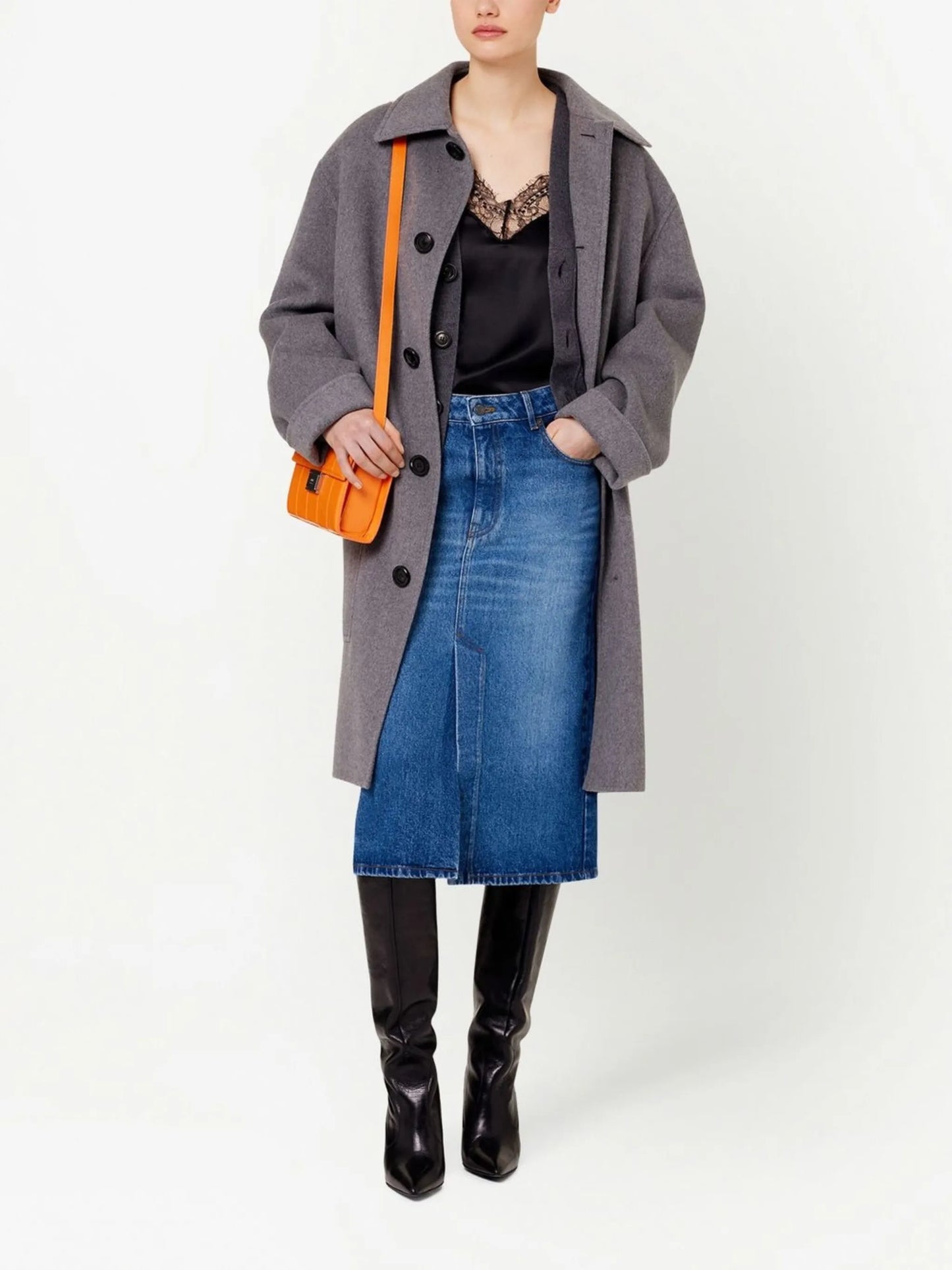 mid-length denim skirt