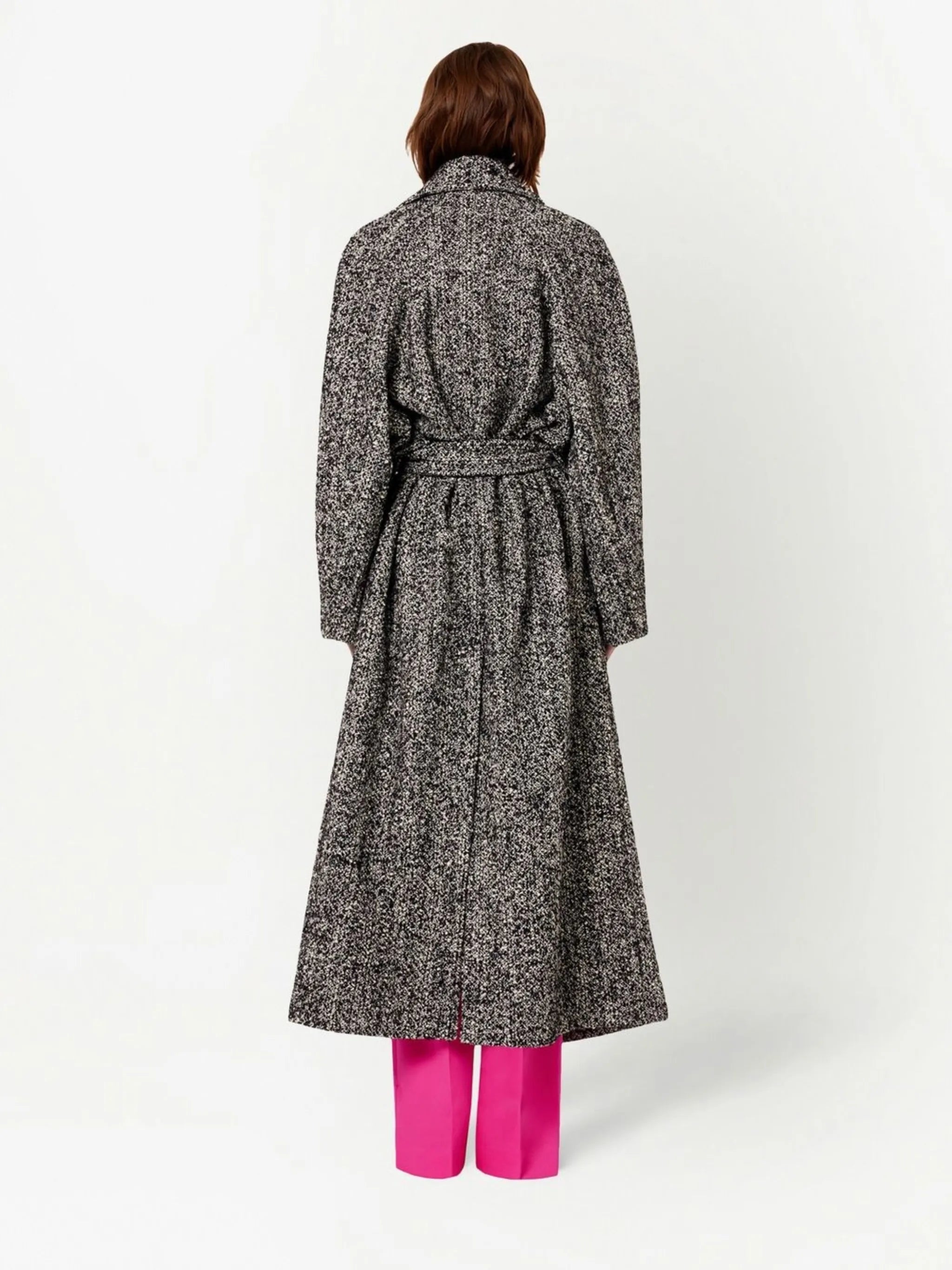 belted marl-knit coat