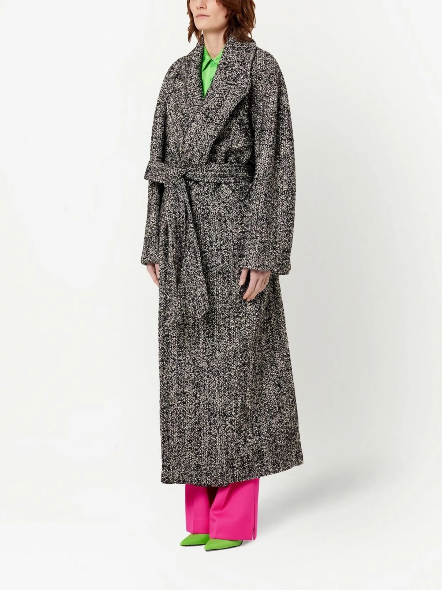 belted marl-knit coat