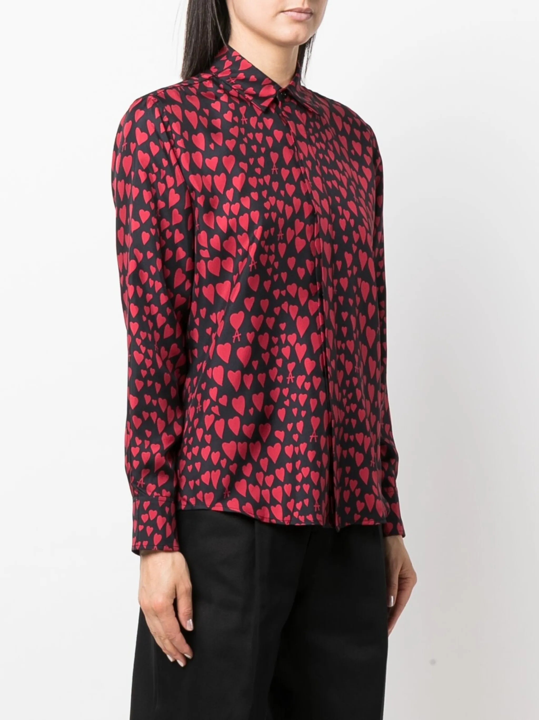 heart pattern button-up shirt
