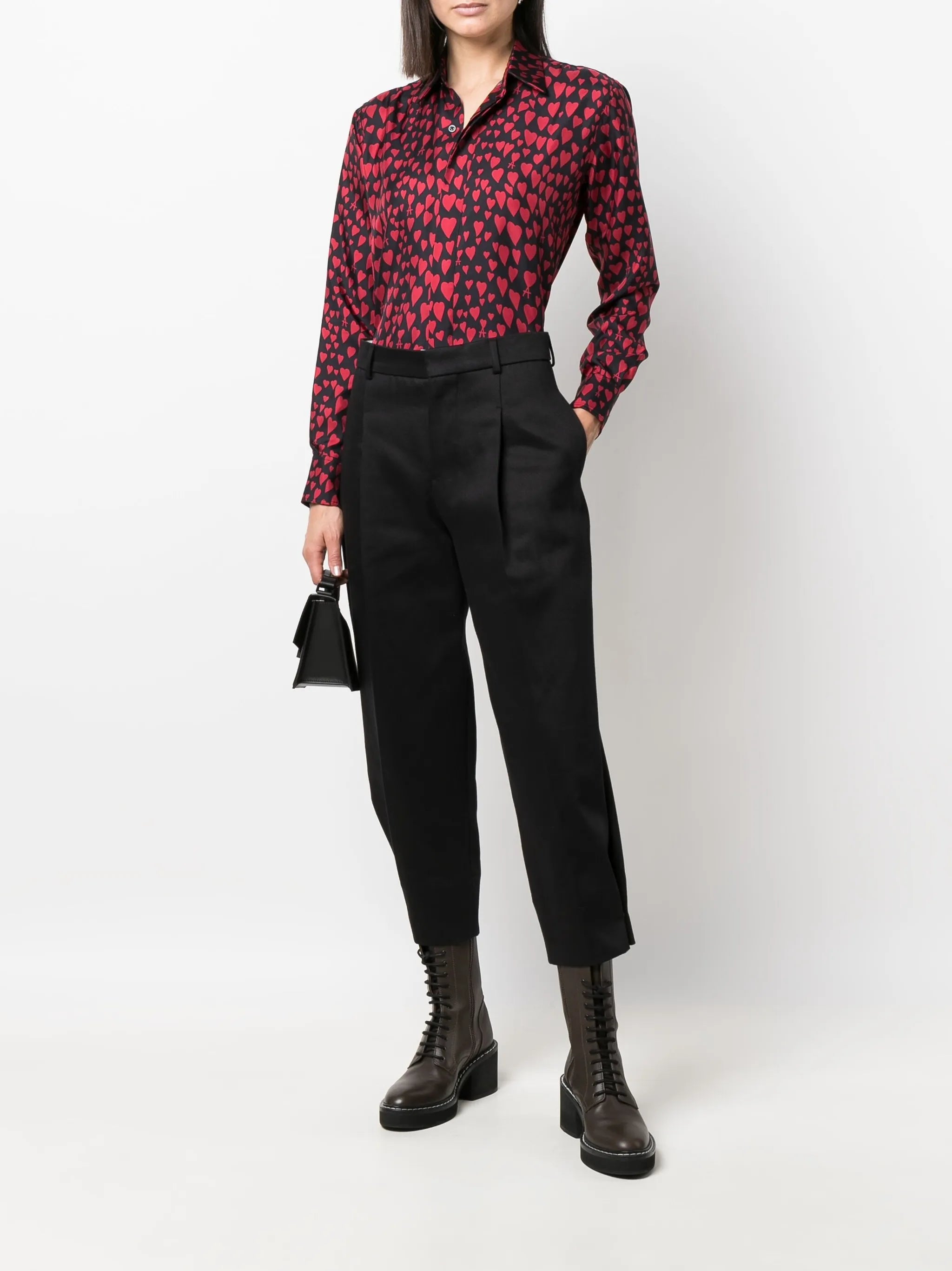 heart pattern button-up shirt