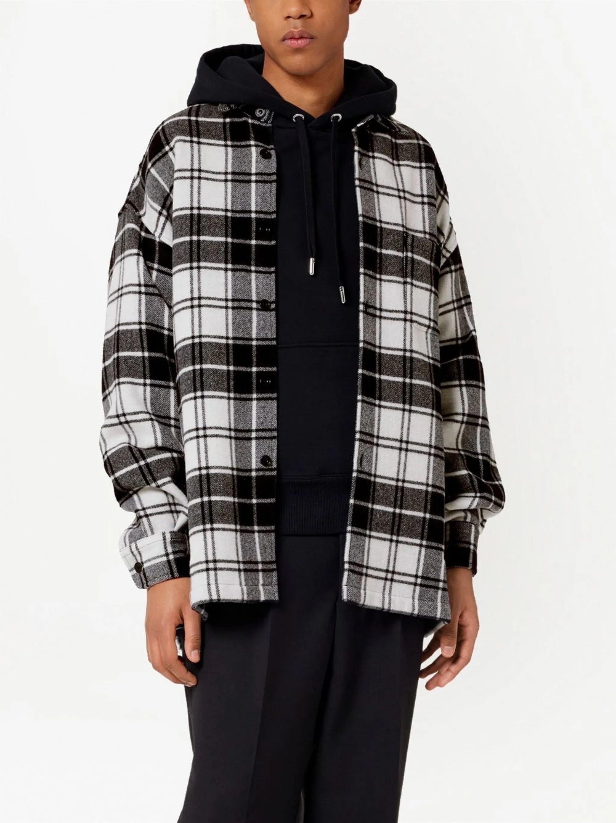 logo-print plaid-patterned shirt