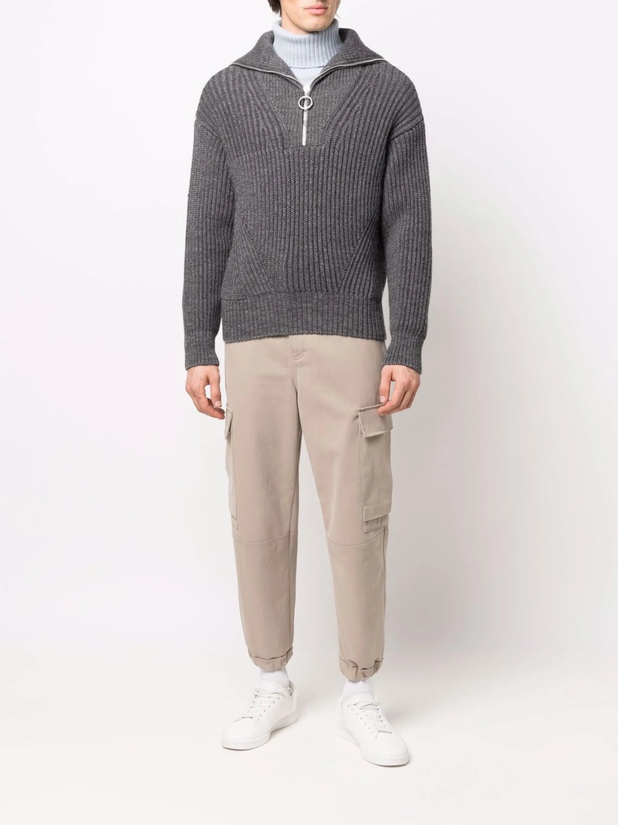 half-zip ribbed-knit sweatshirt