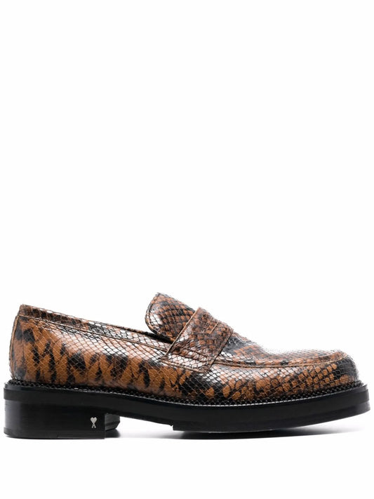snakeskin-effect leather loafers