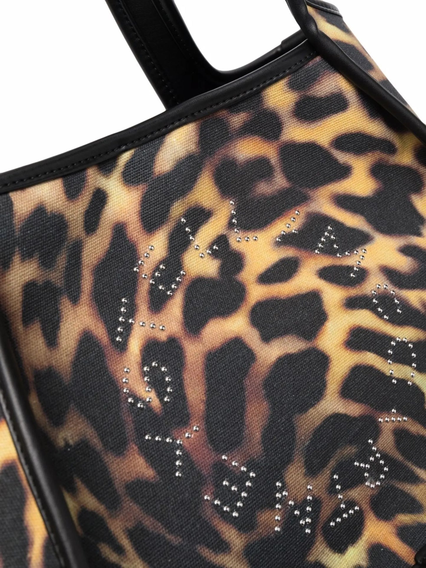 leopard-print studded logo tote bag
