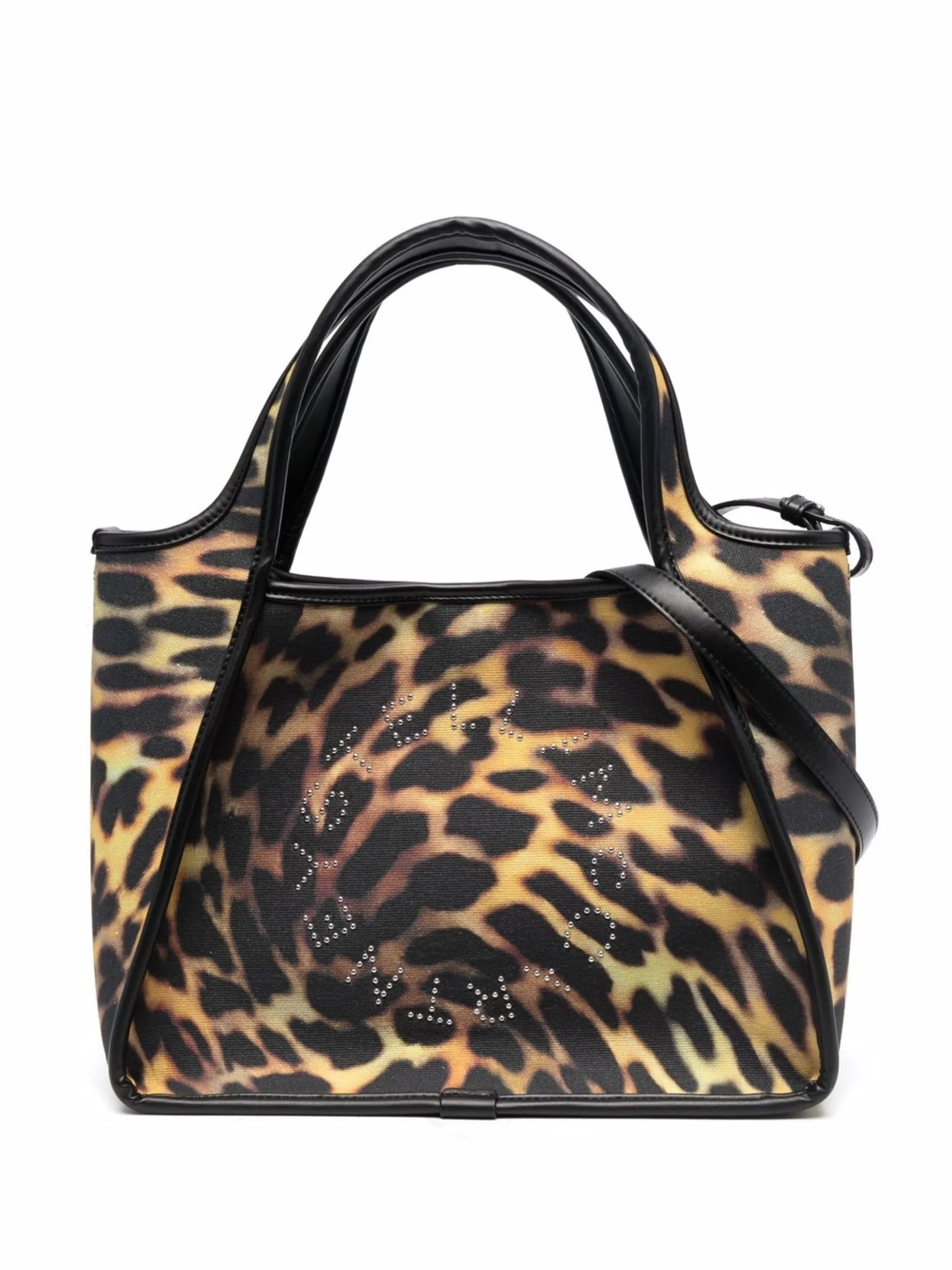 leopard-print studded logo tote bag
