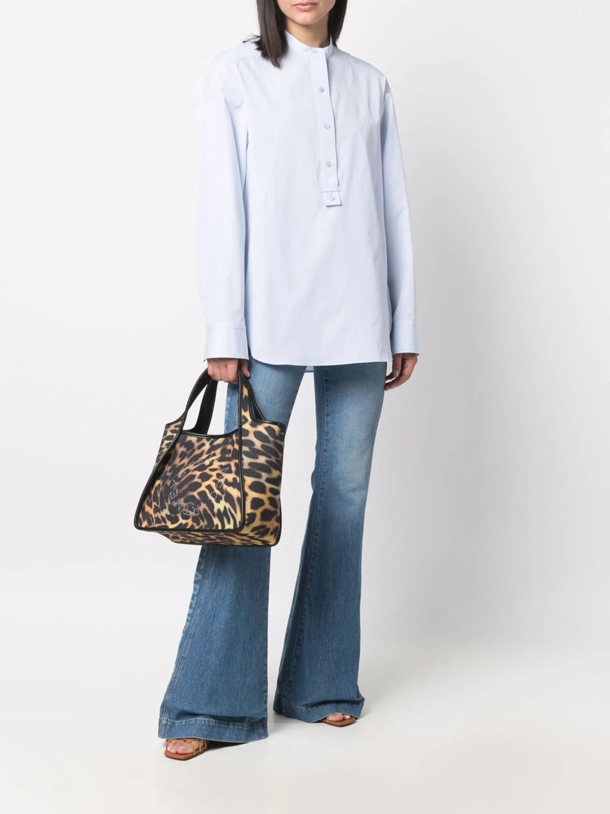 leopard-print studded logo tote bag