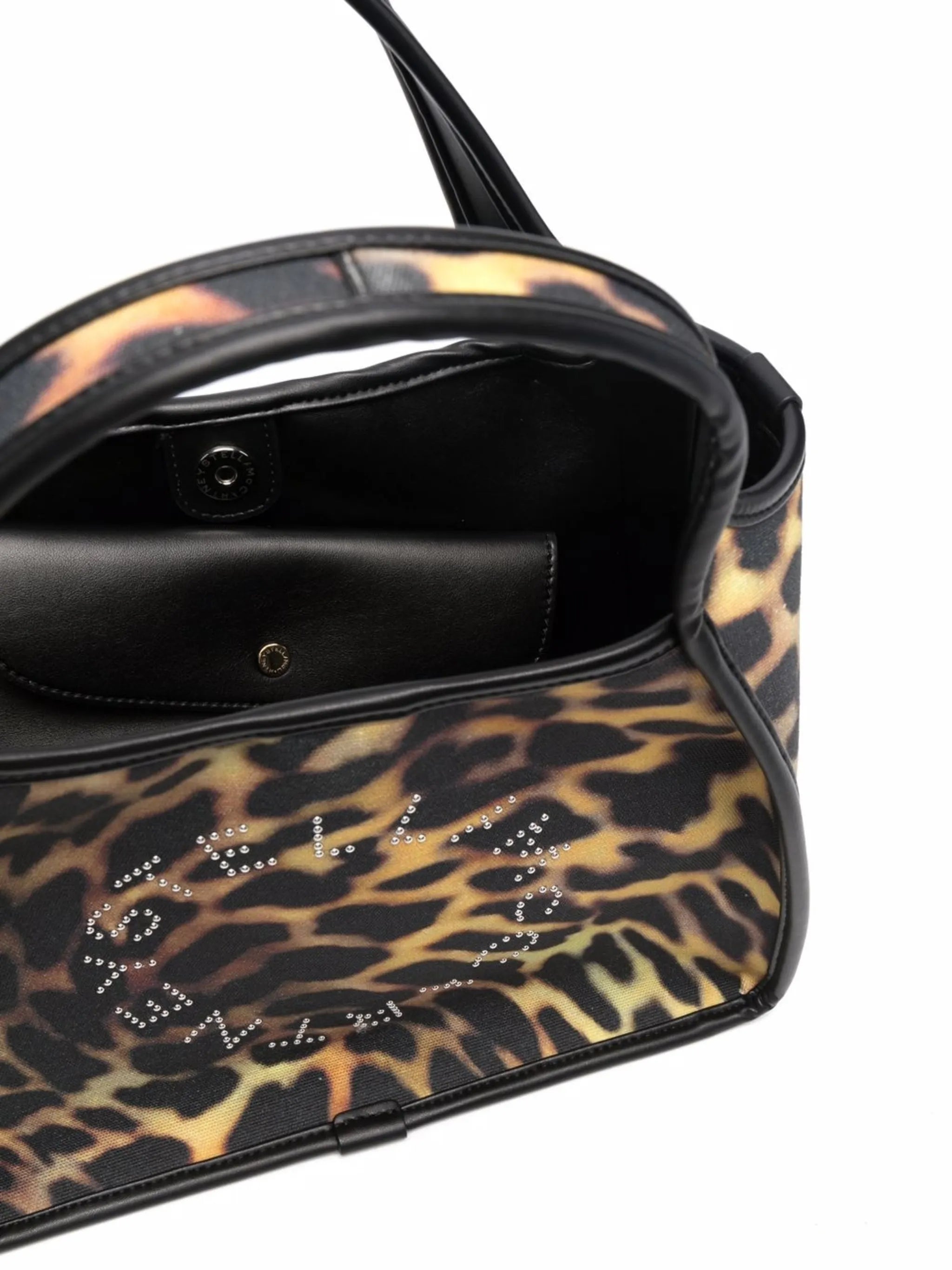leopard-print studded logo tote bag