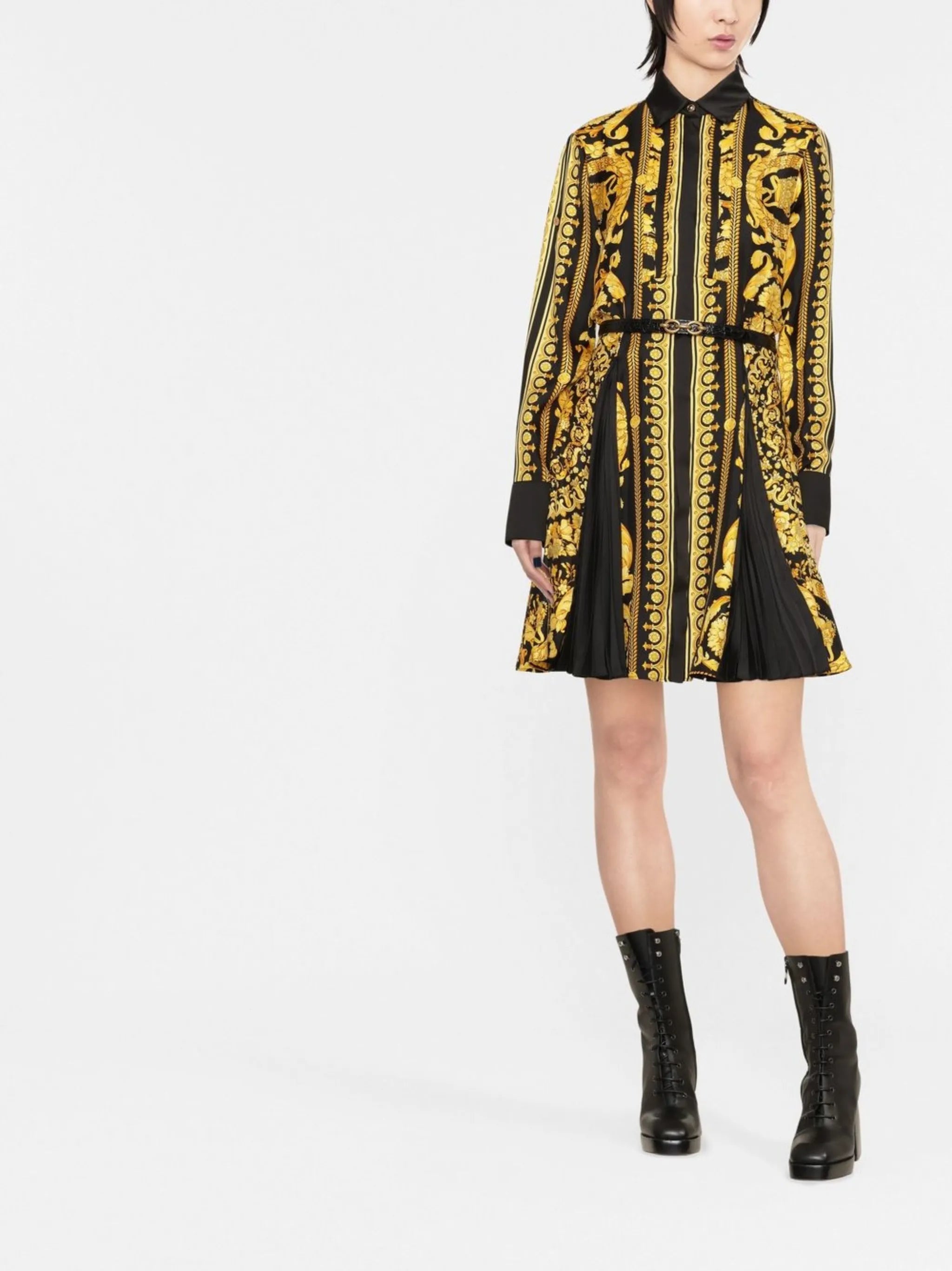 Barocco silk mini shirt dress