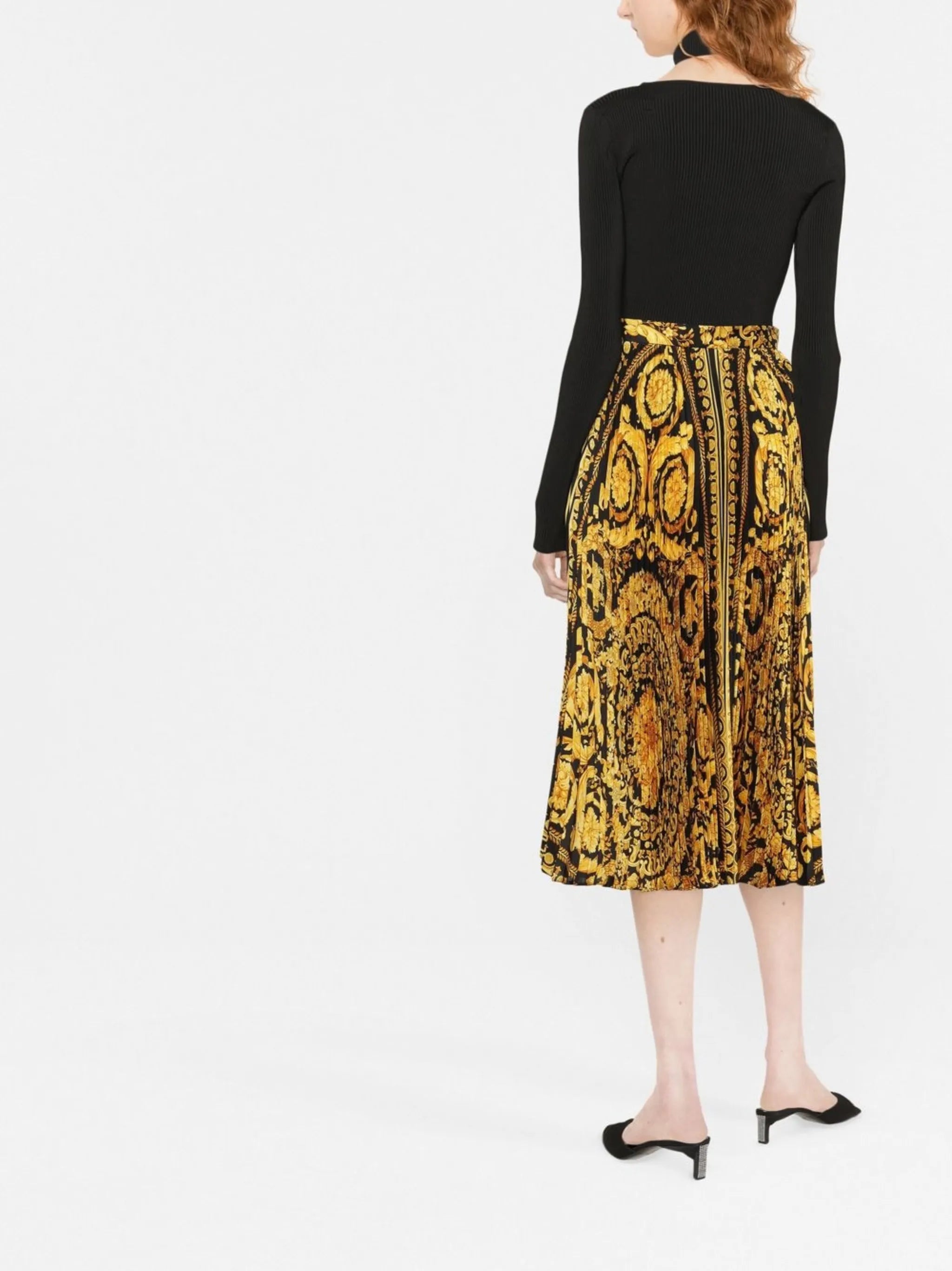 Barocco pleated midi skirt