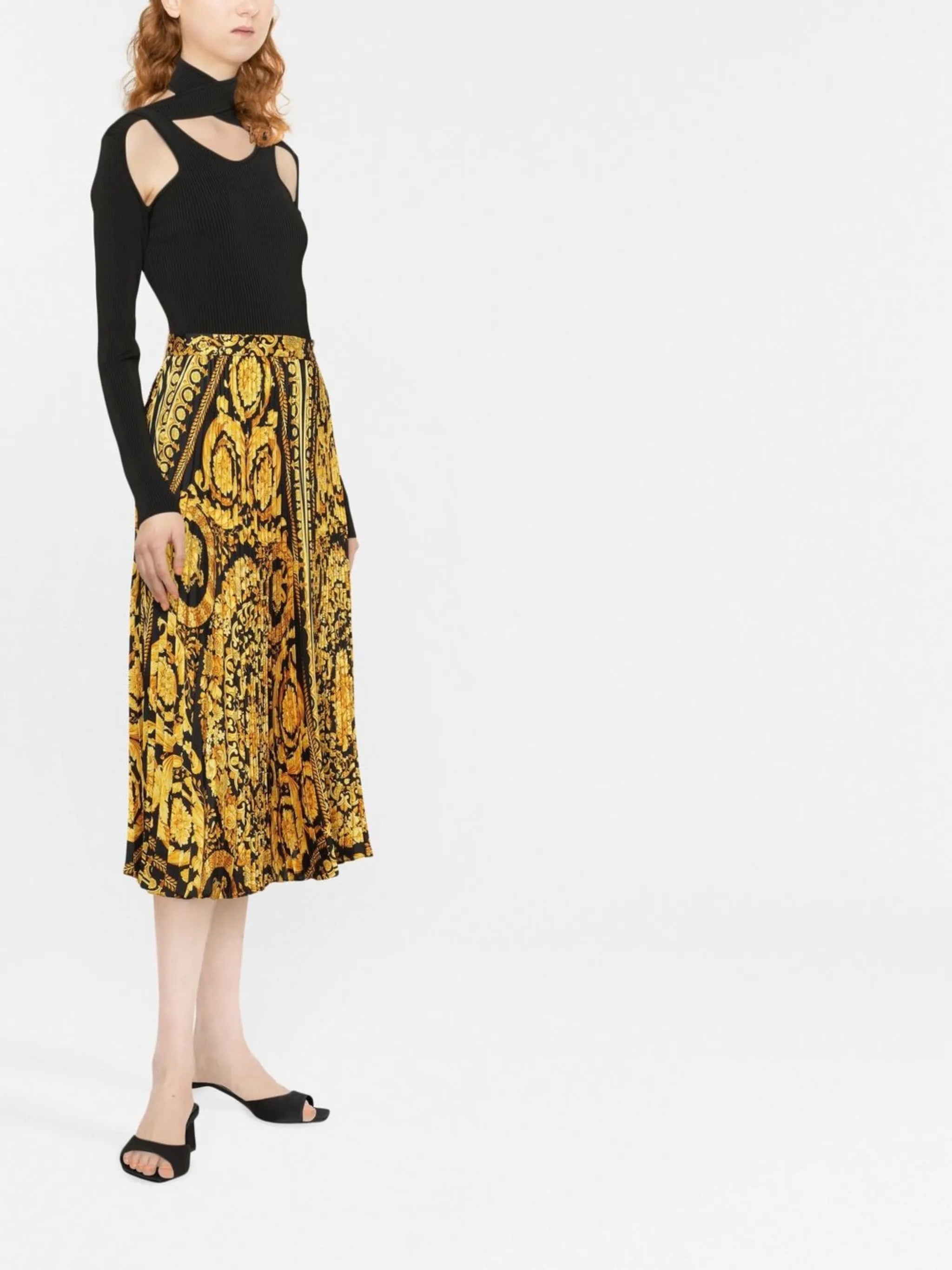 Barocco pleated midi skirt
