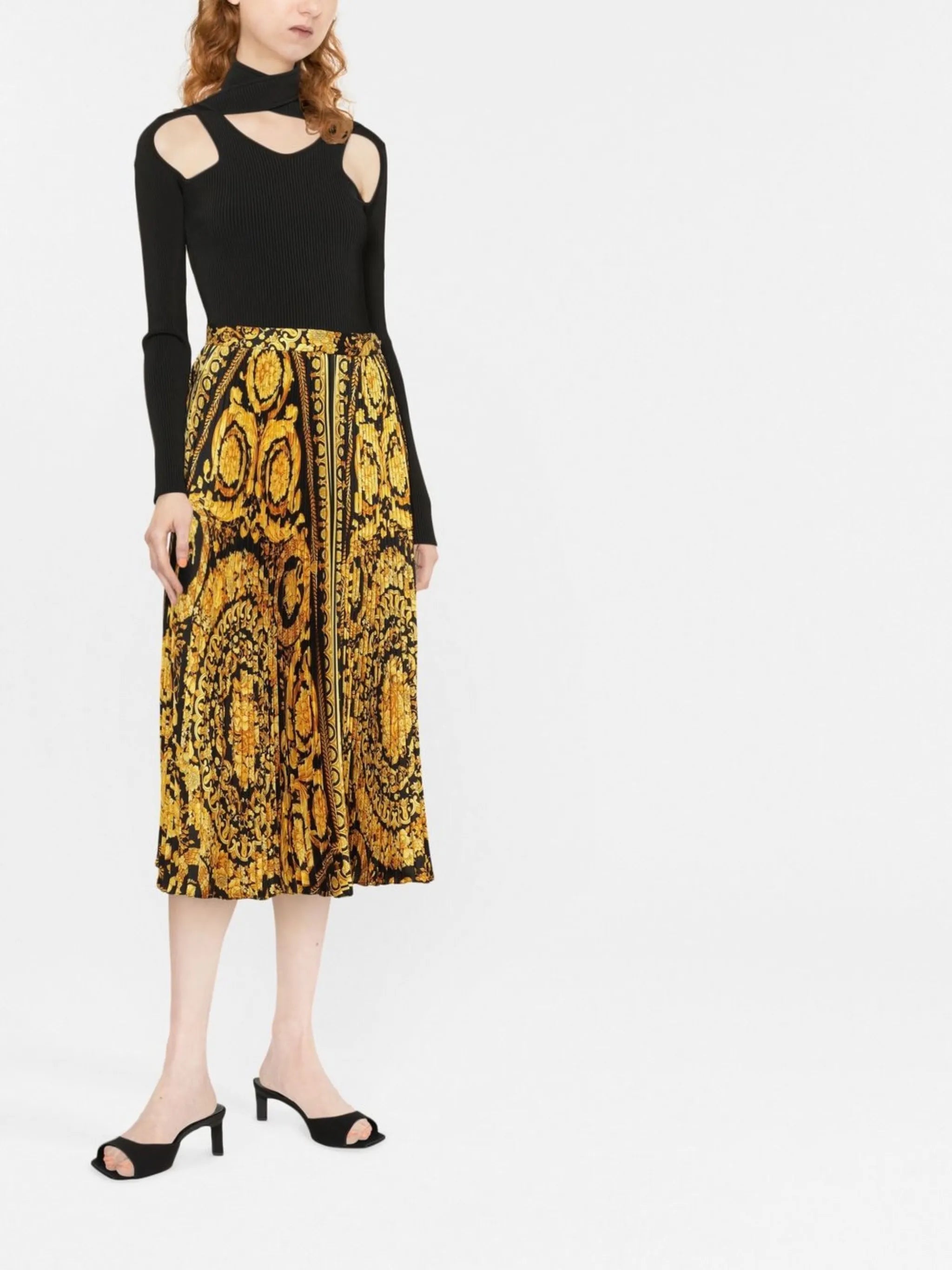 Barocco pleated midi skirt