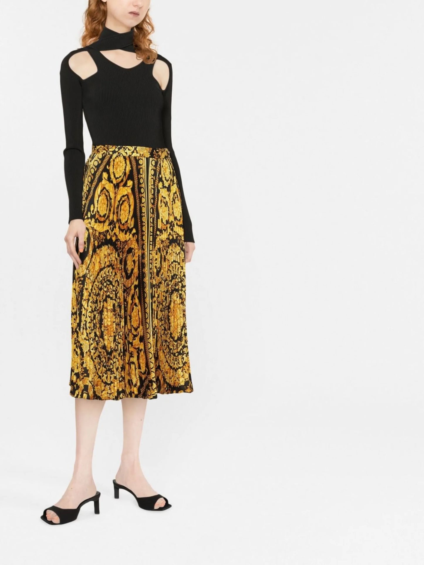 Barocco pleated midi skirt