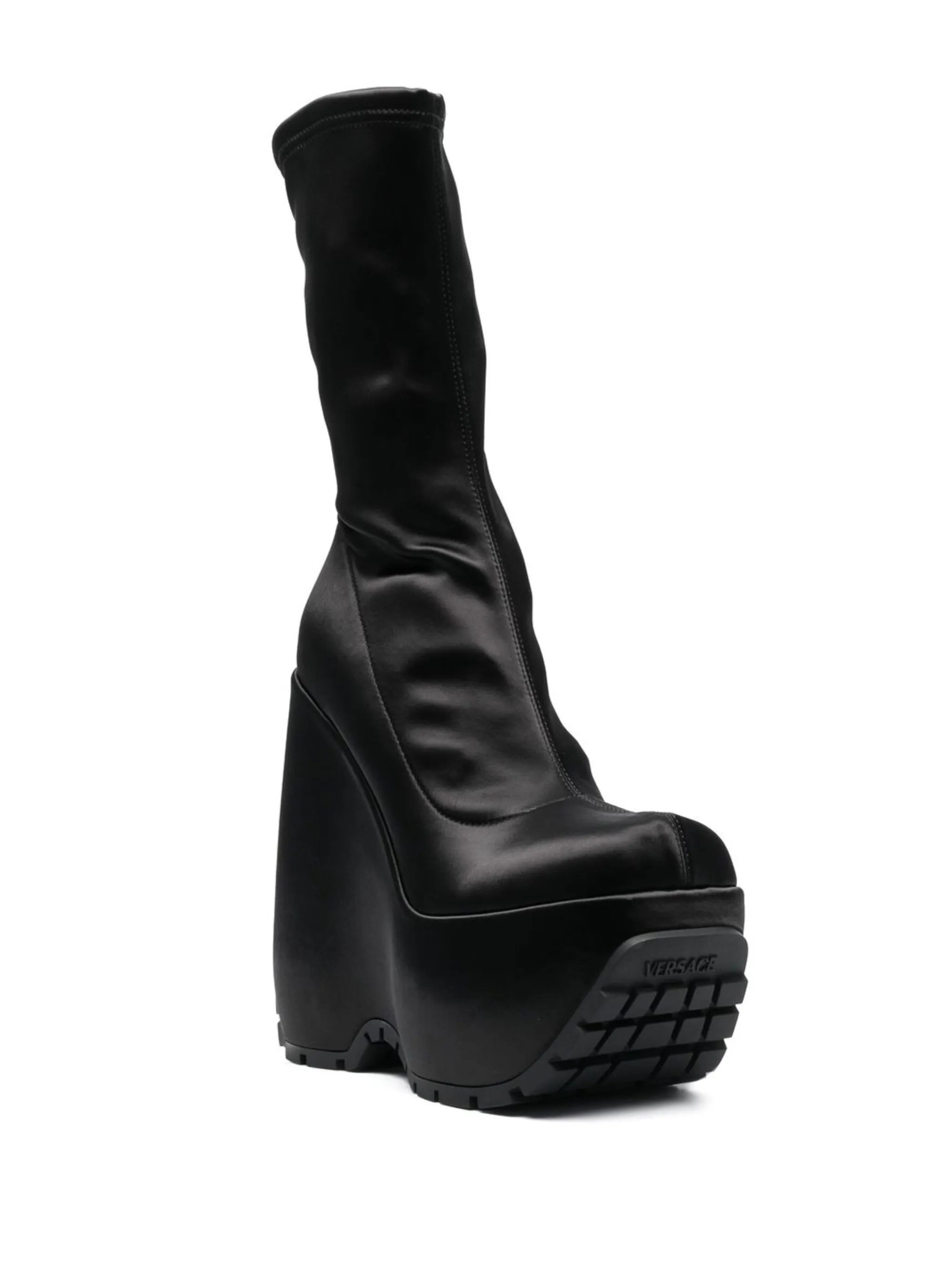 high platform-sole satin boots