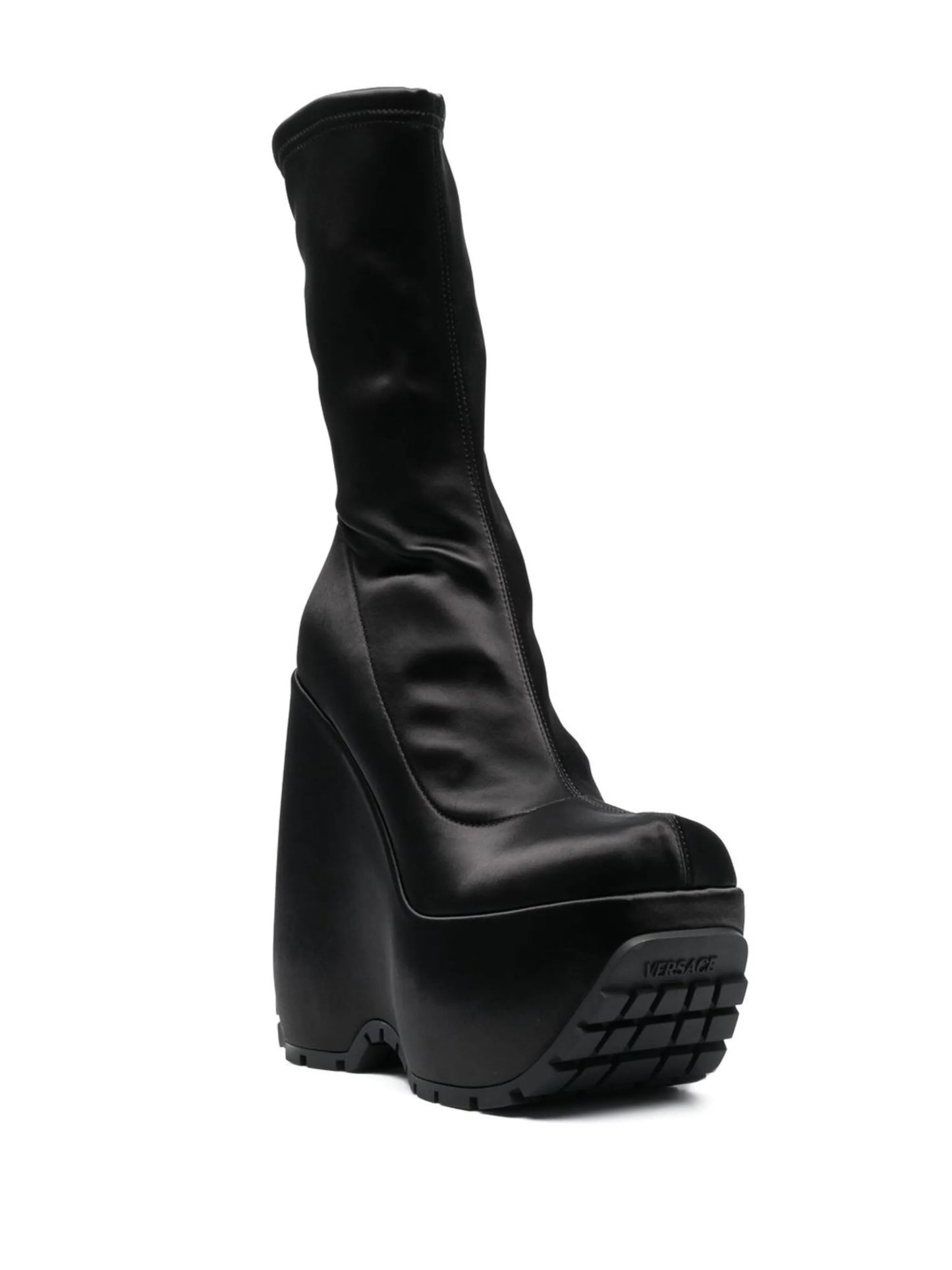 high platform-sole satin boots