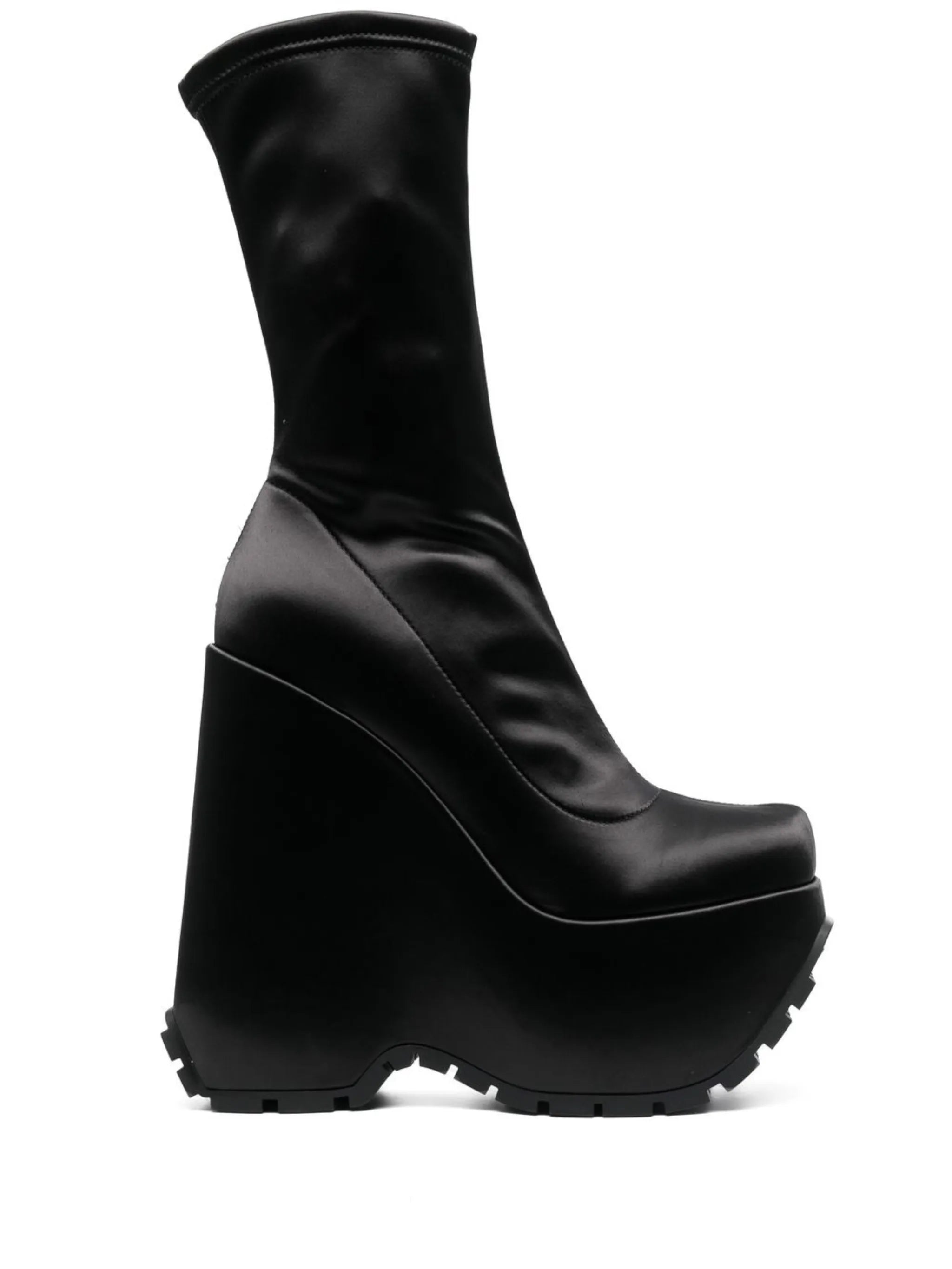 high platform-sole satin boots