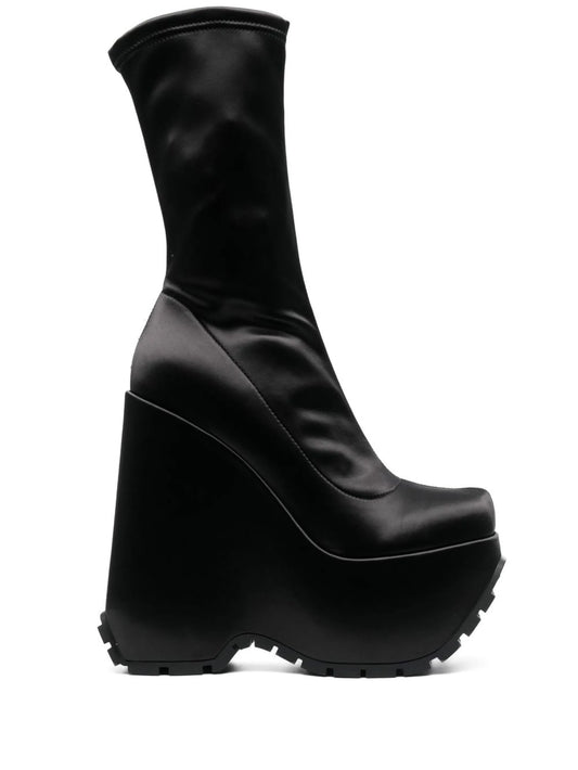high platform-sole satin boots