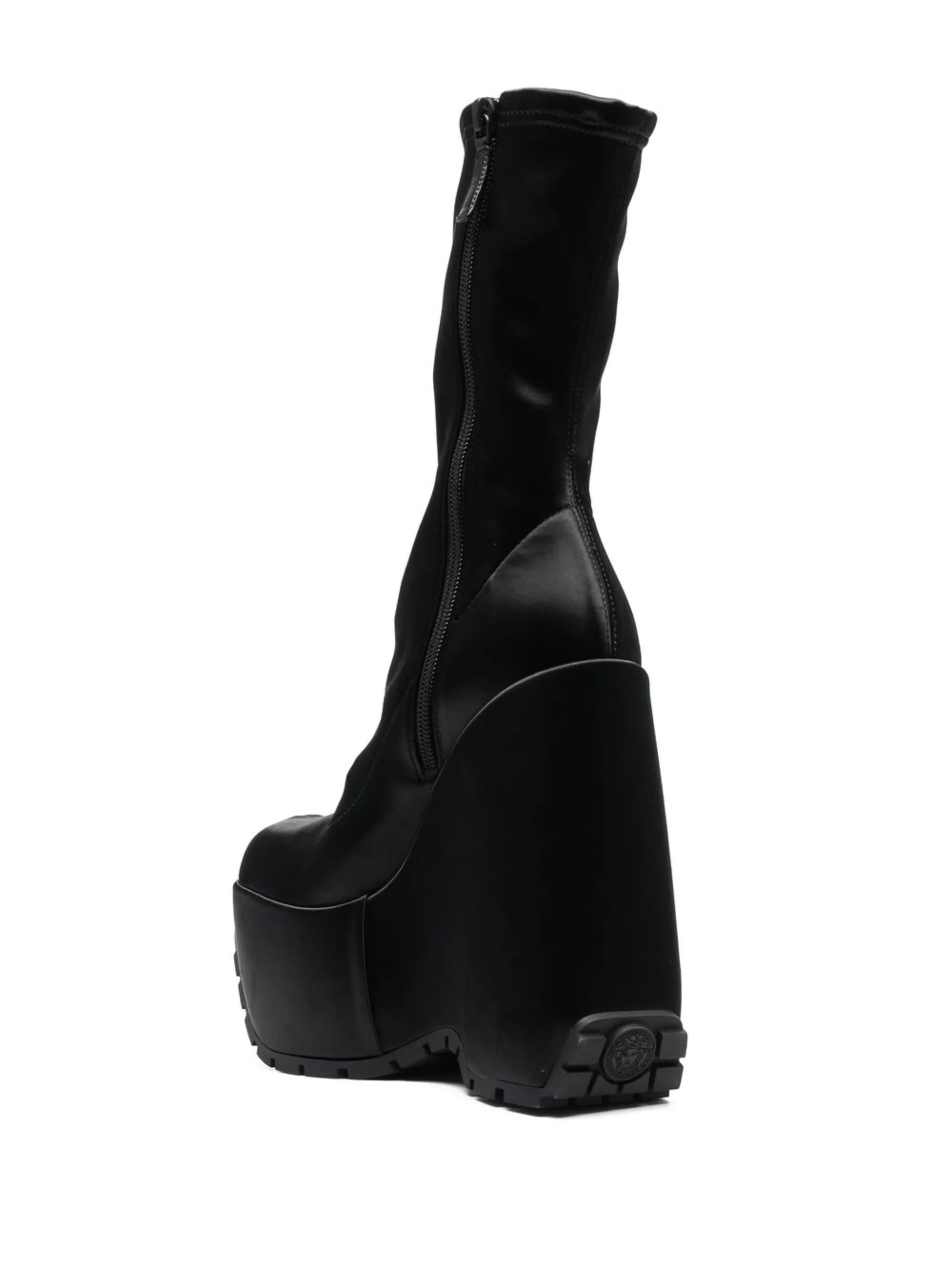 high platform-sole satin boots