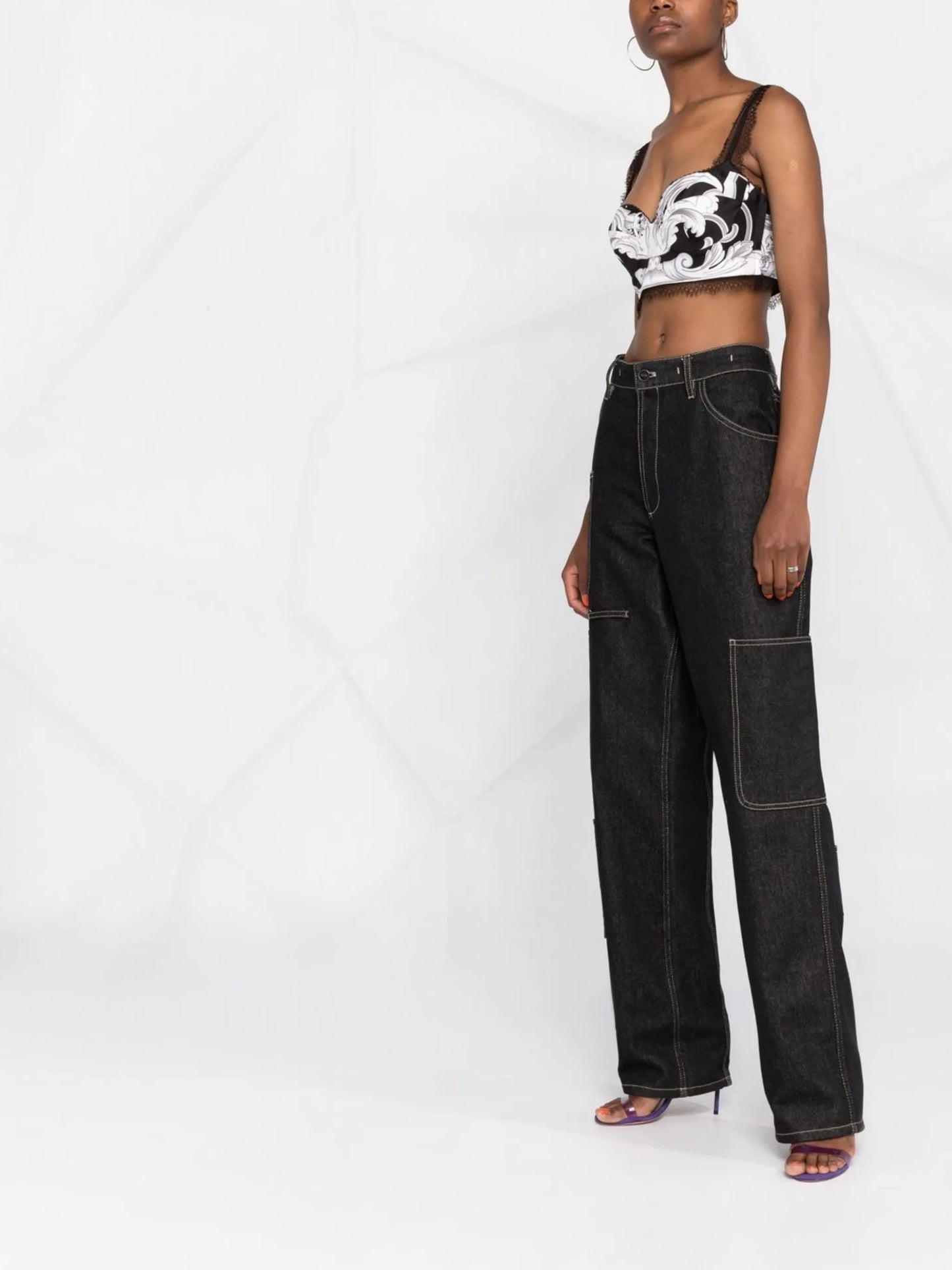 Barocco print silk corset