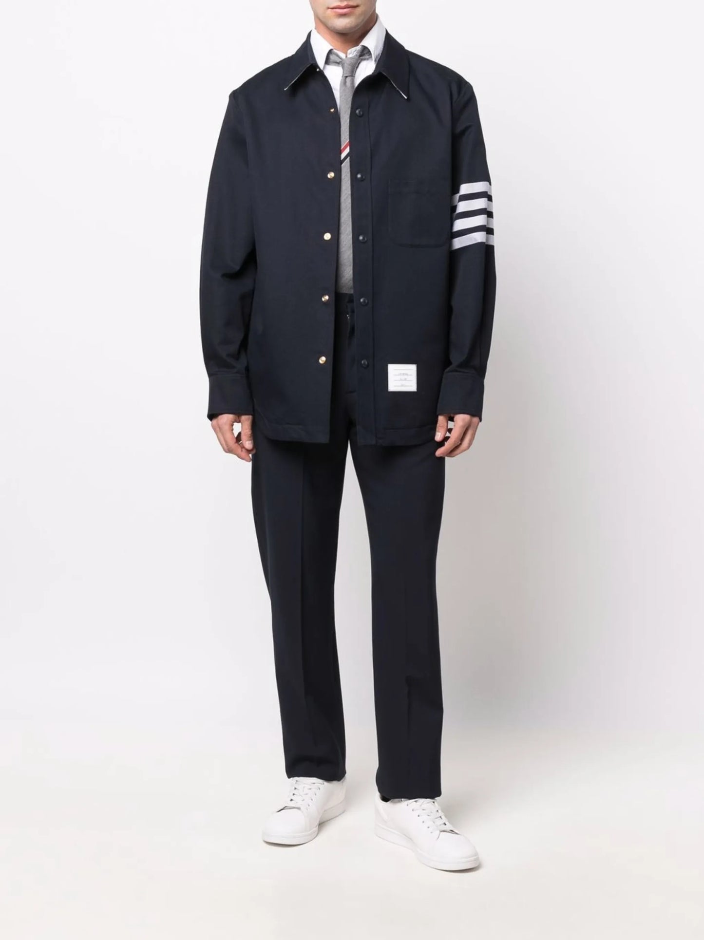 4-Bar stripe logo-patch shirt jacket