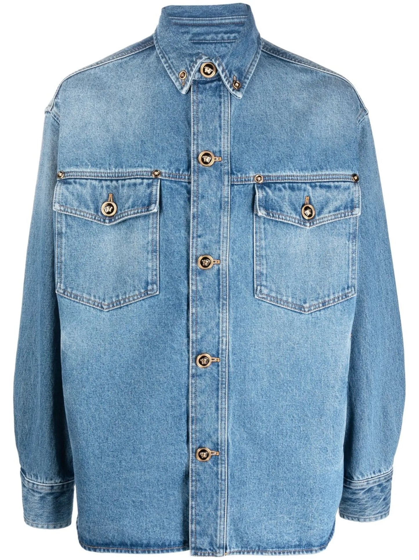 faded denim button-up shirt jacket