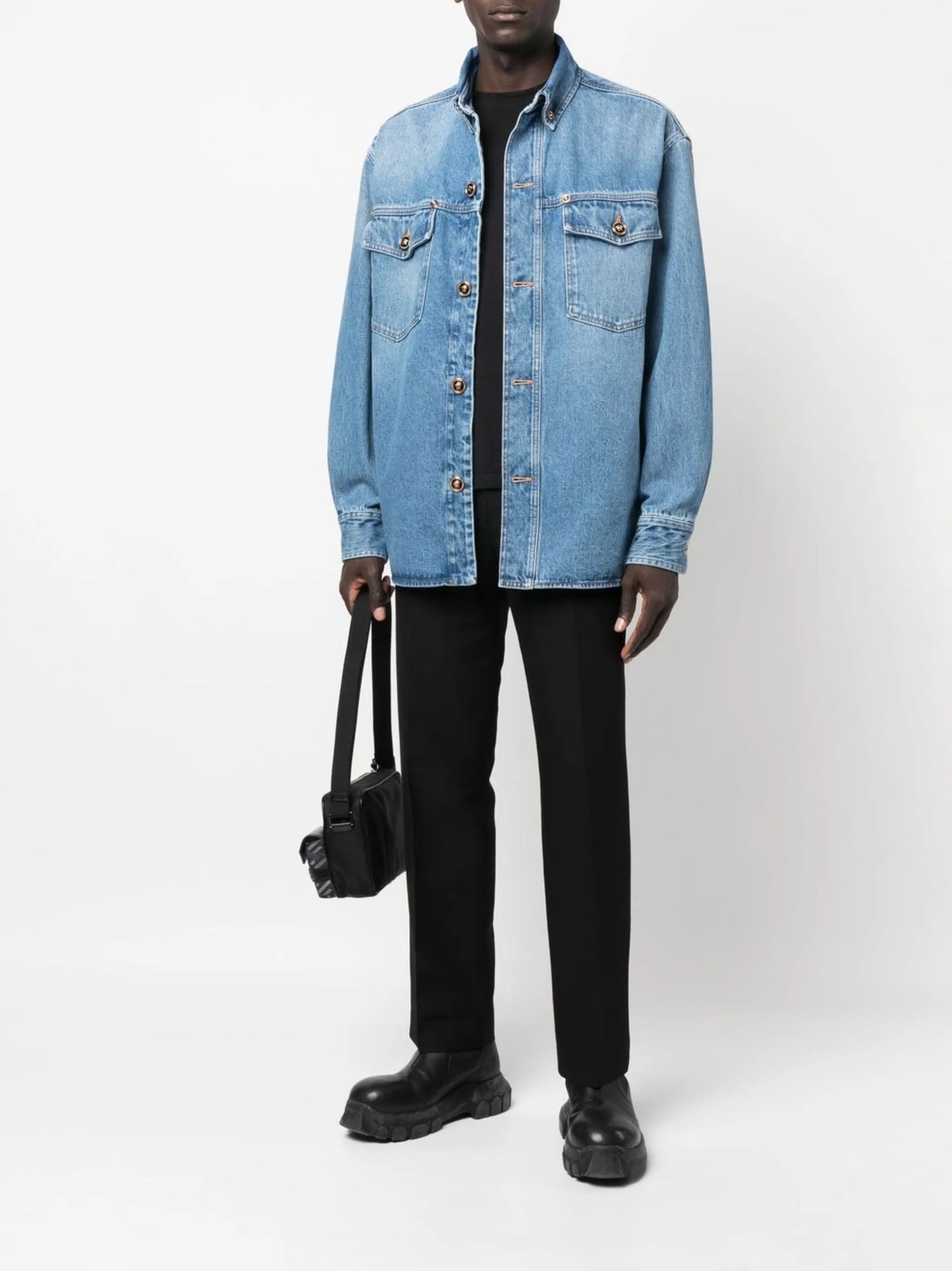 faded denim button-up shirt jacket