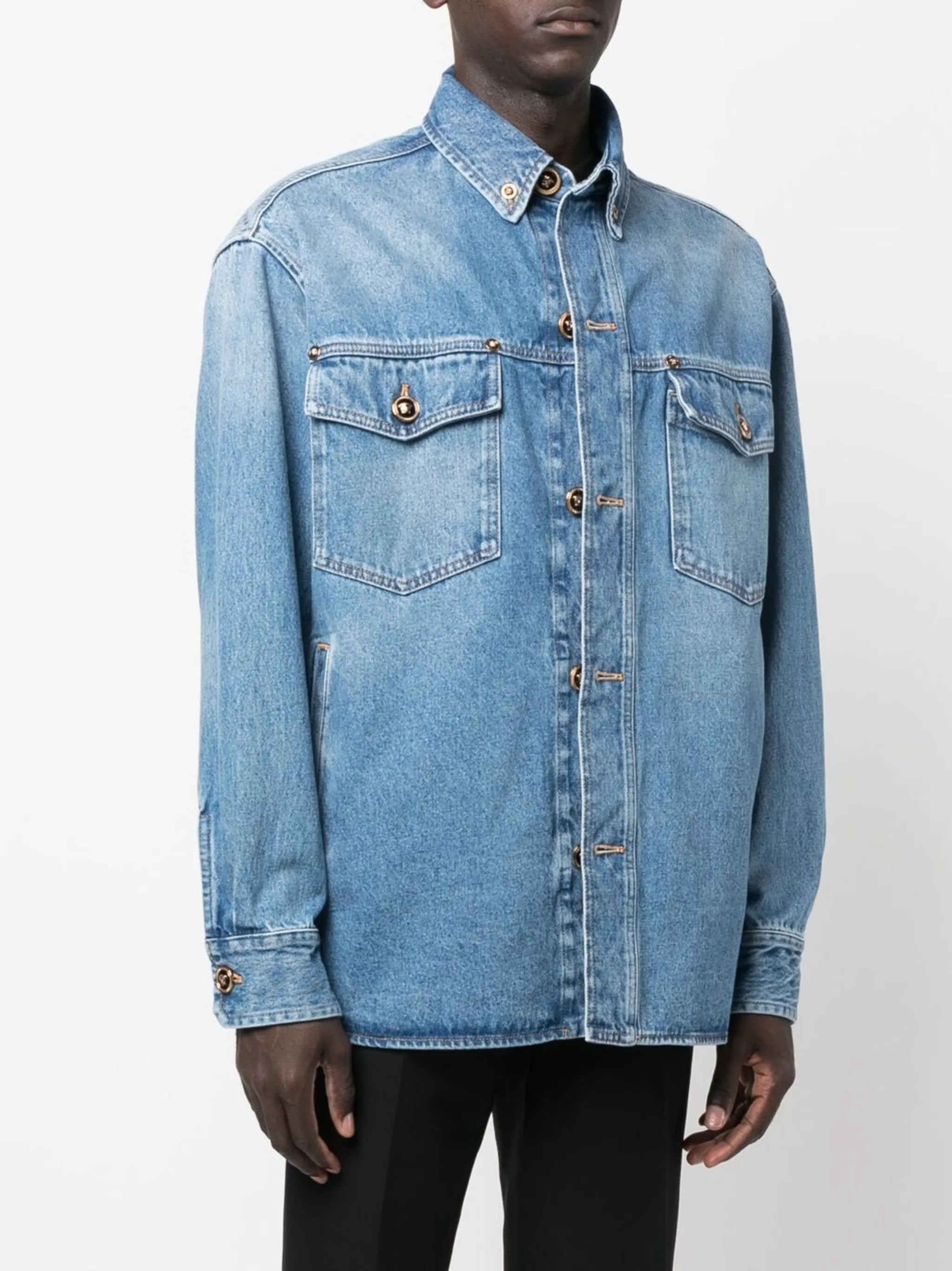faded denim button-up shirt jacket