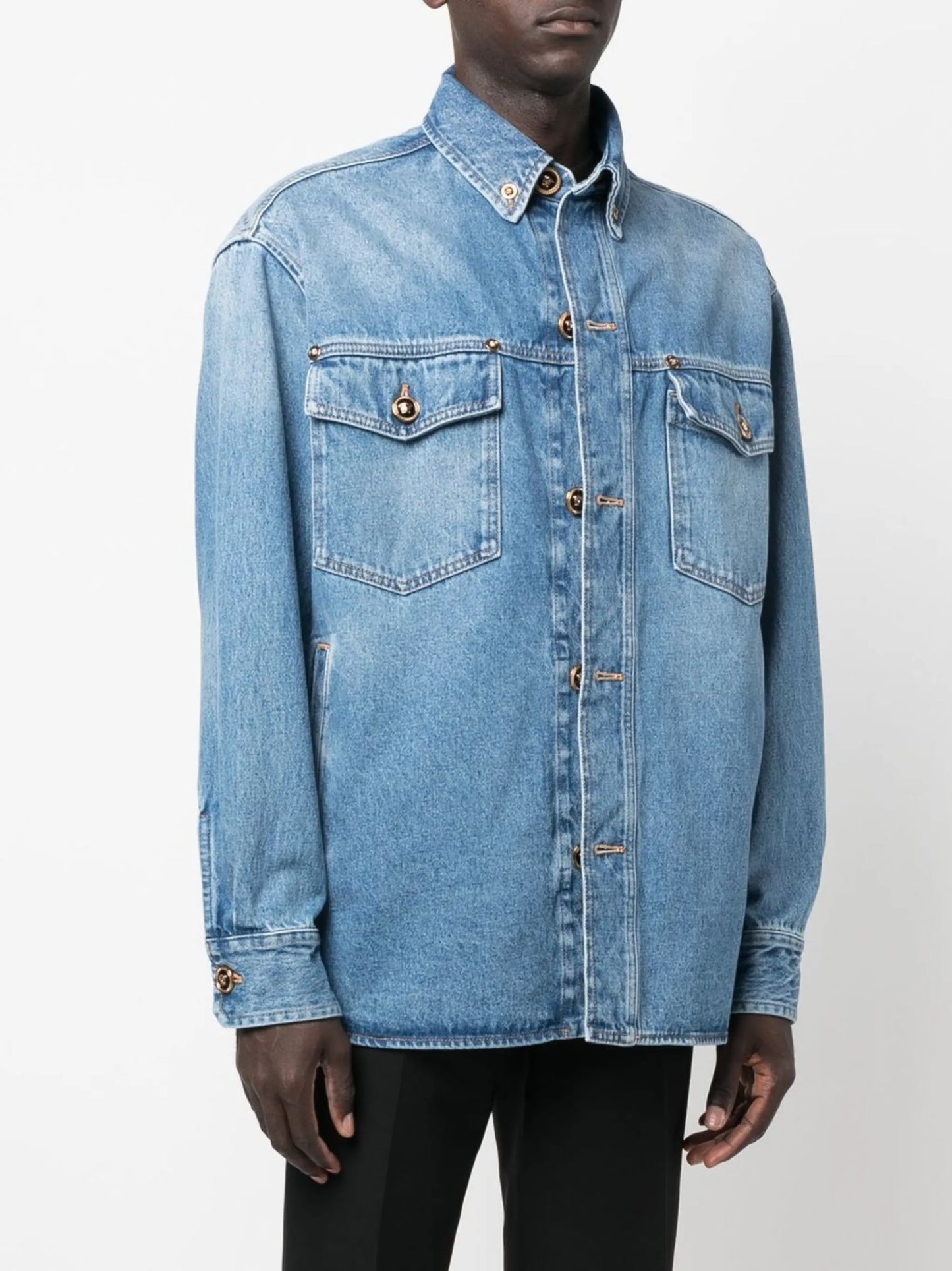 faded denim button-up shirt jacket