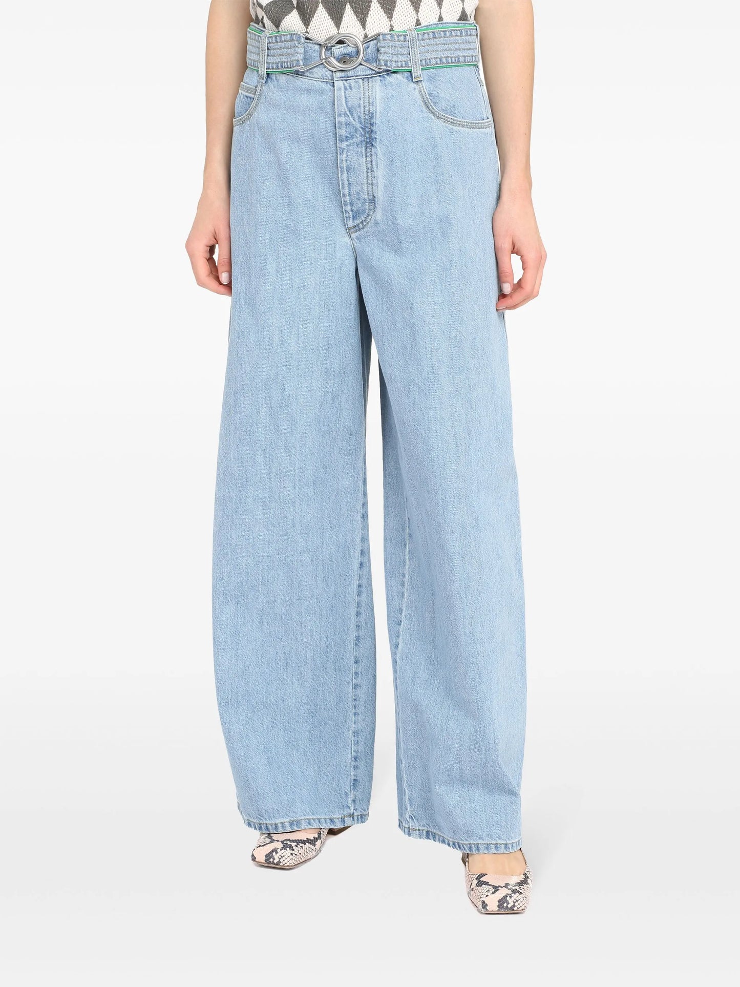 belted high-waisted wide-leg jeans